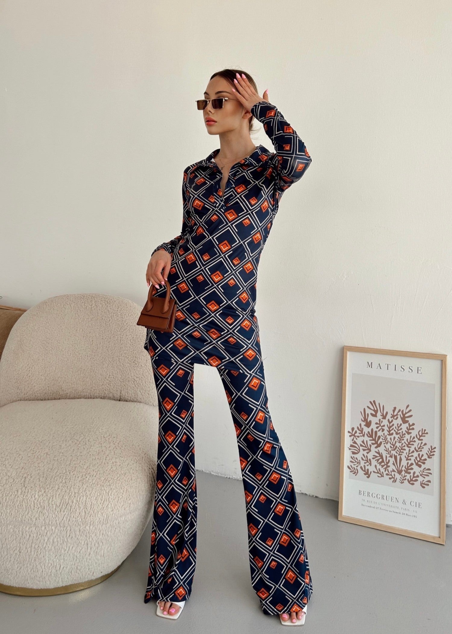 polyester-silk blend Co Ord Sets in Dark blue