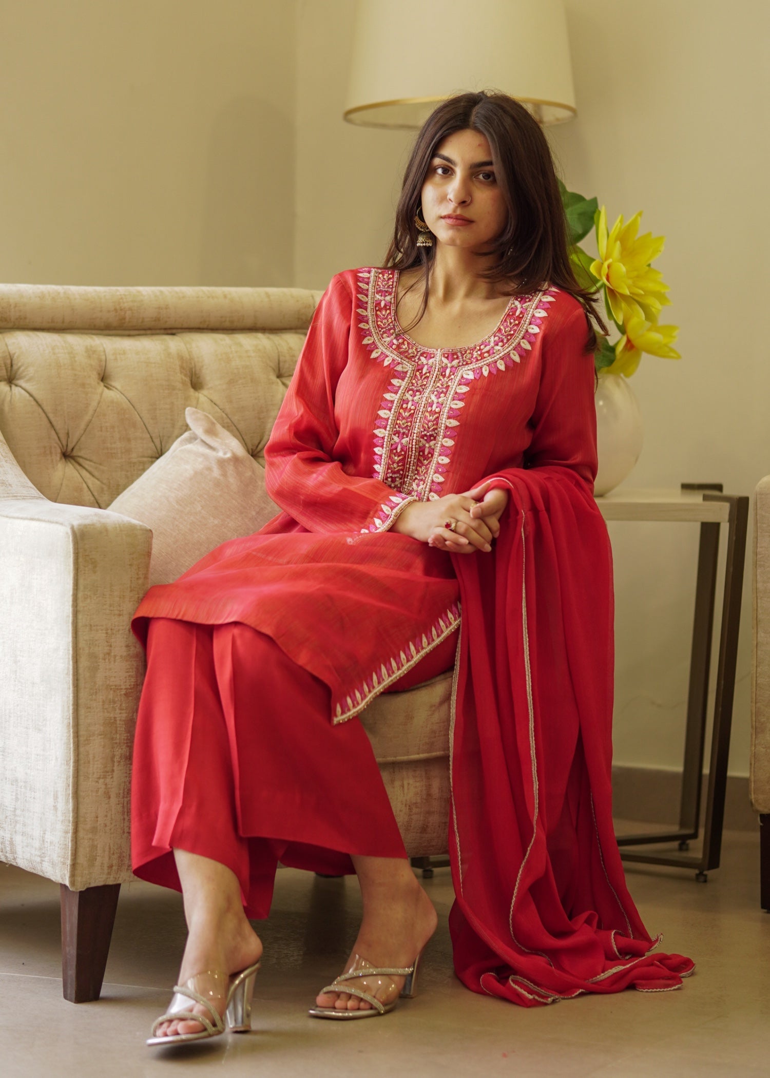 zari masuri Kurta Set in Rust red