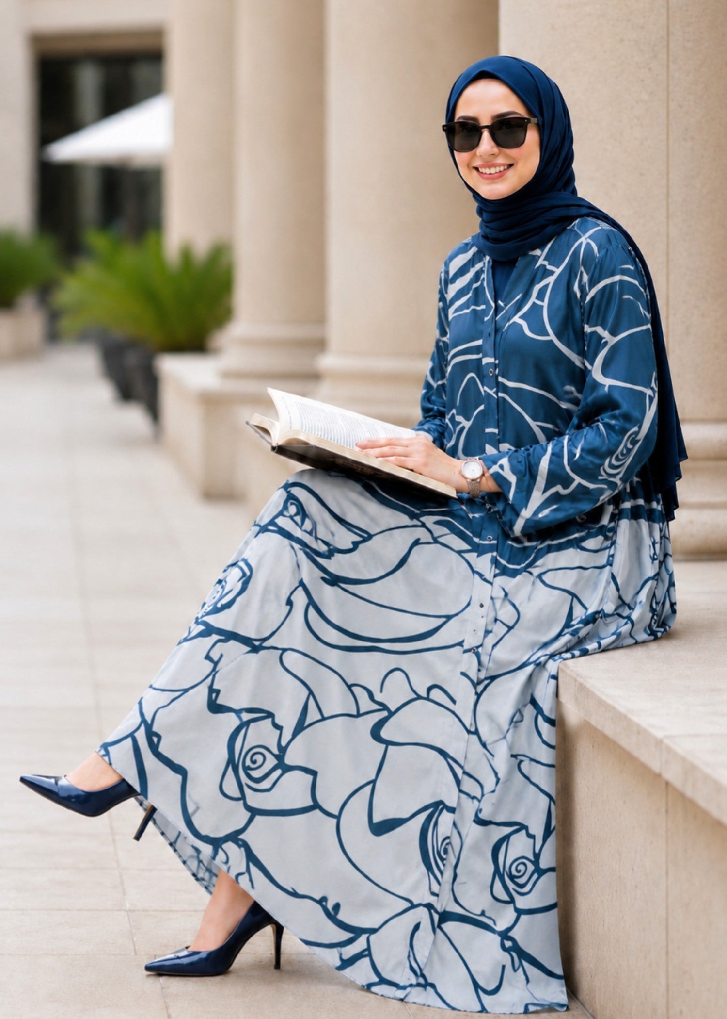 nidha Abaya in Ocean blue