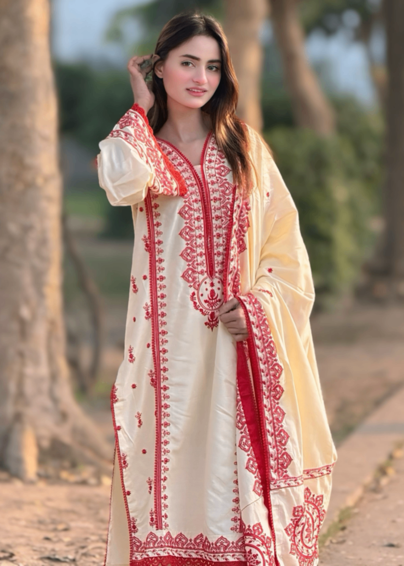 linen Kurta Set in Cream