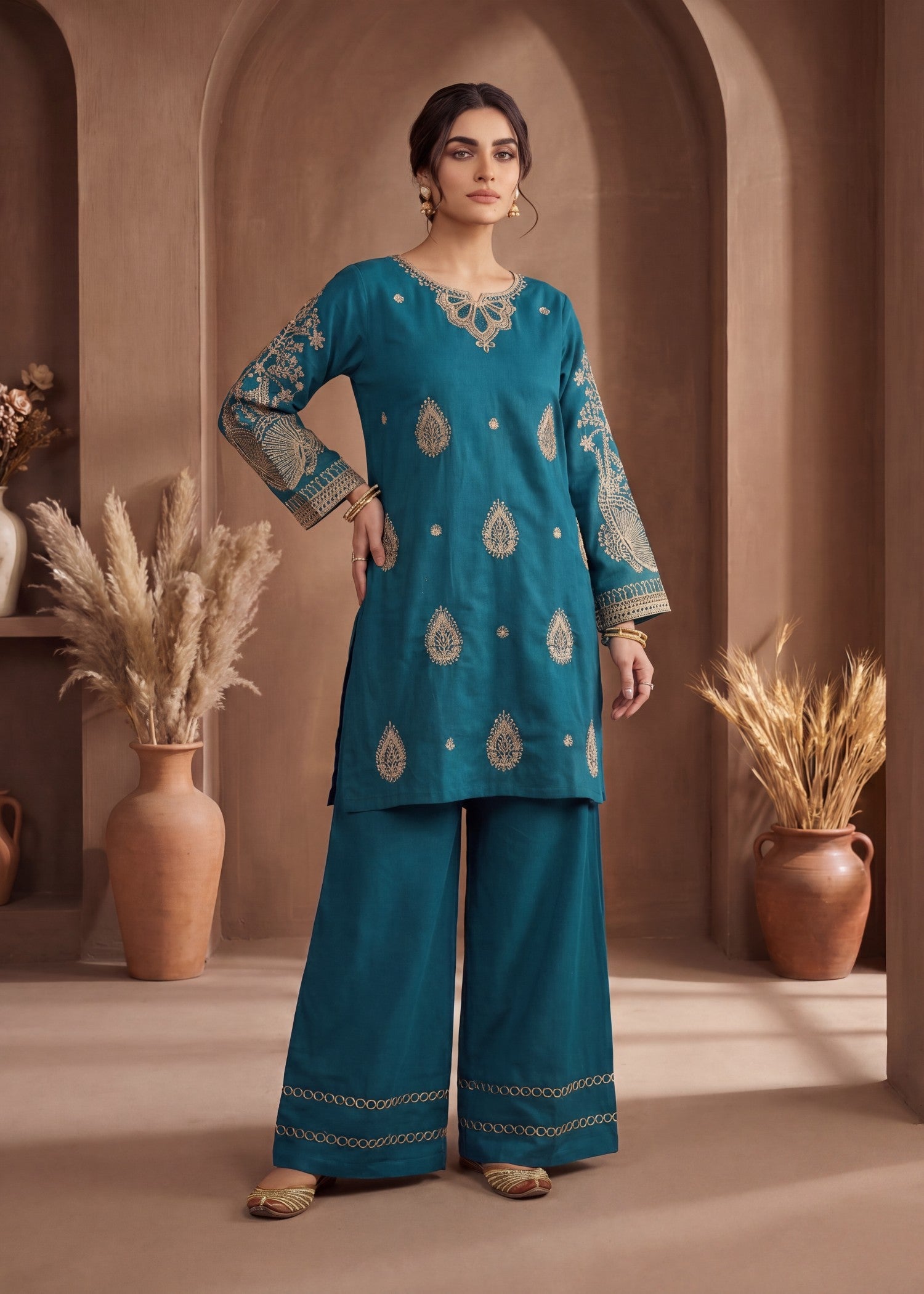 cotton dobby Kurta Set in Sea green