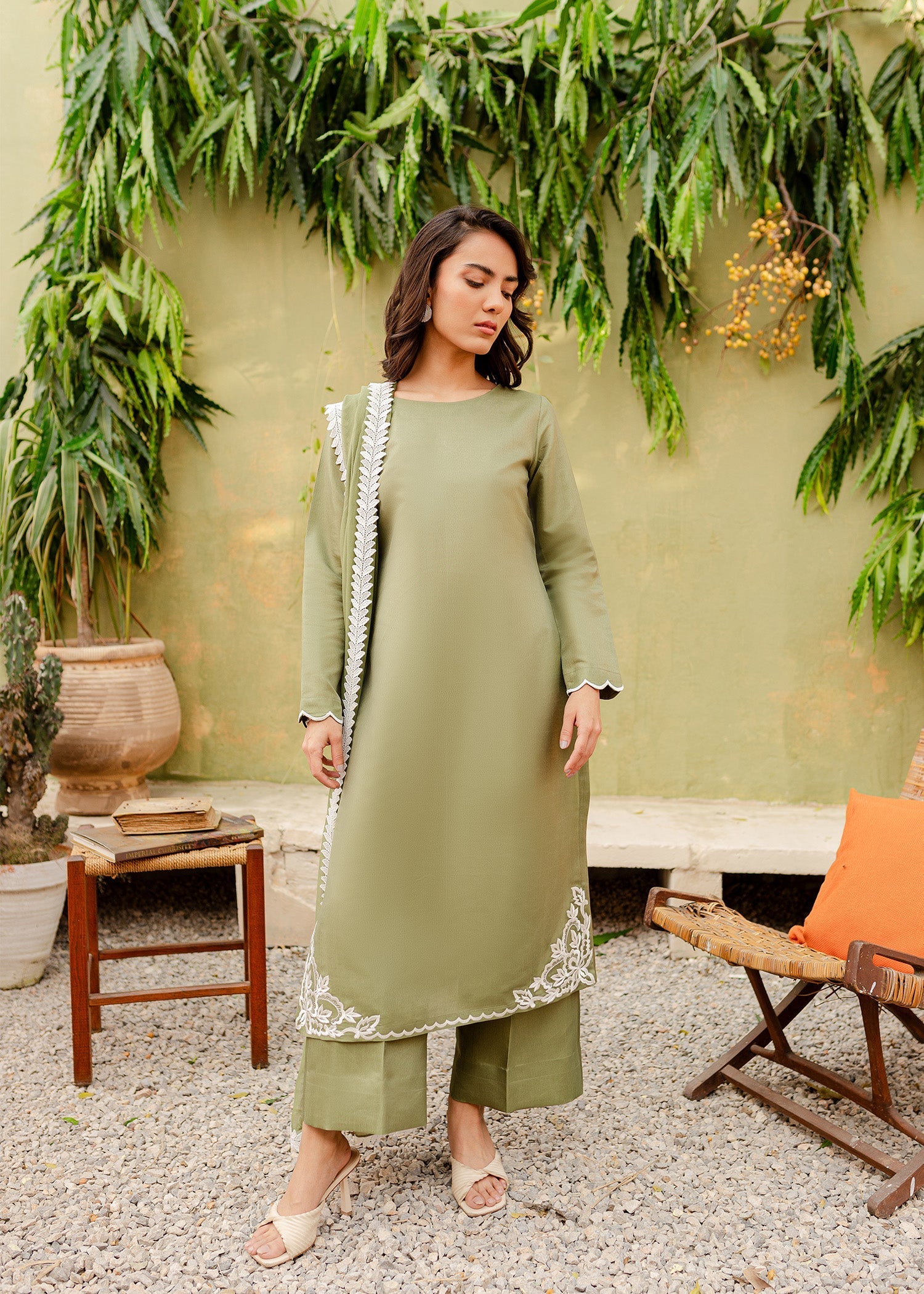 kattan silk Kurta Set in Sage green