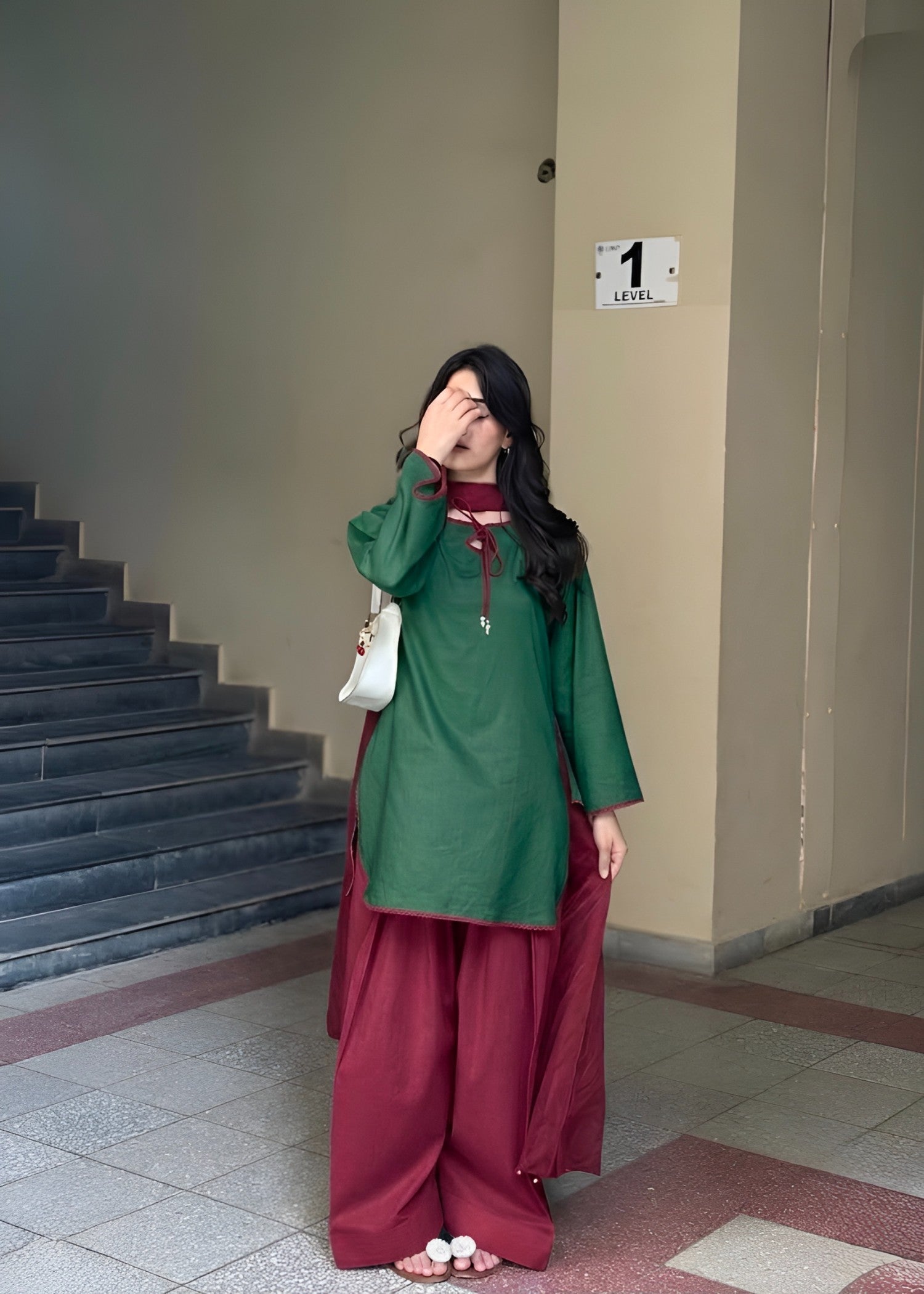 linen Kurta Set in Bottle green, maroon