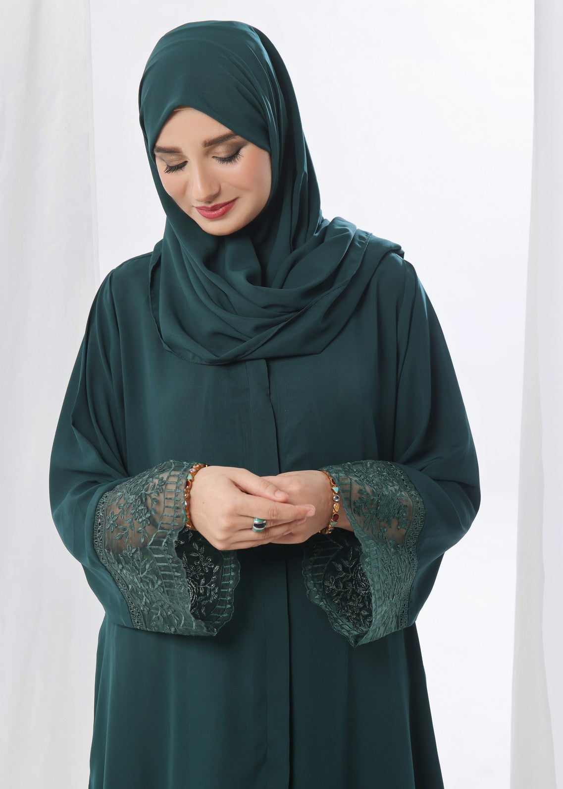 georgette Abaya in Bottle green