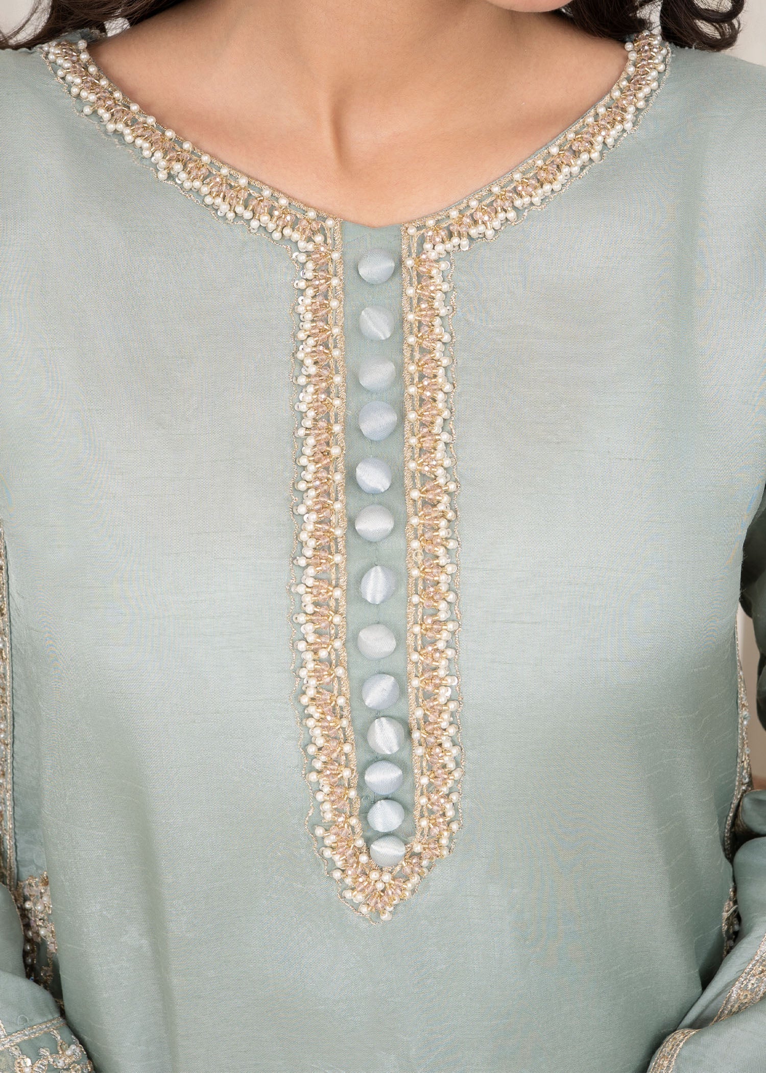 raw silk Kurta Set in Pastel green