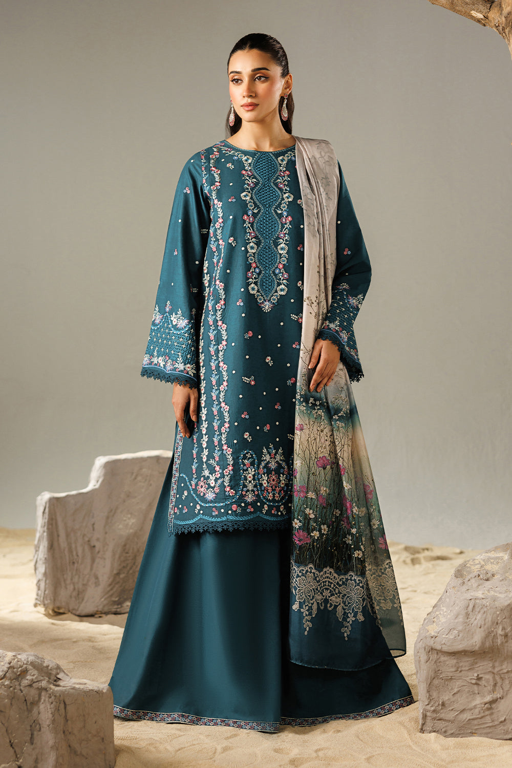 cotton Sharara in Teal