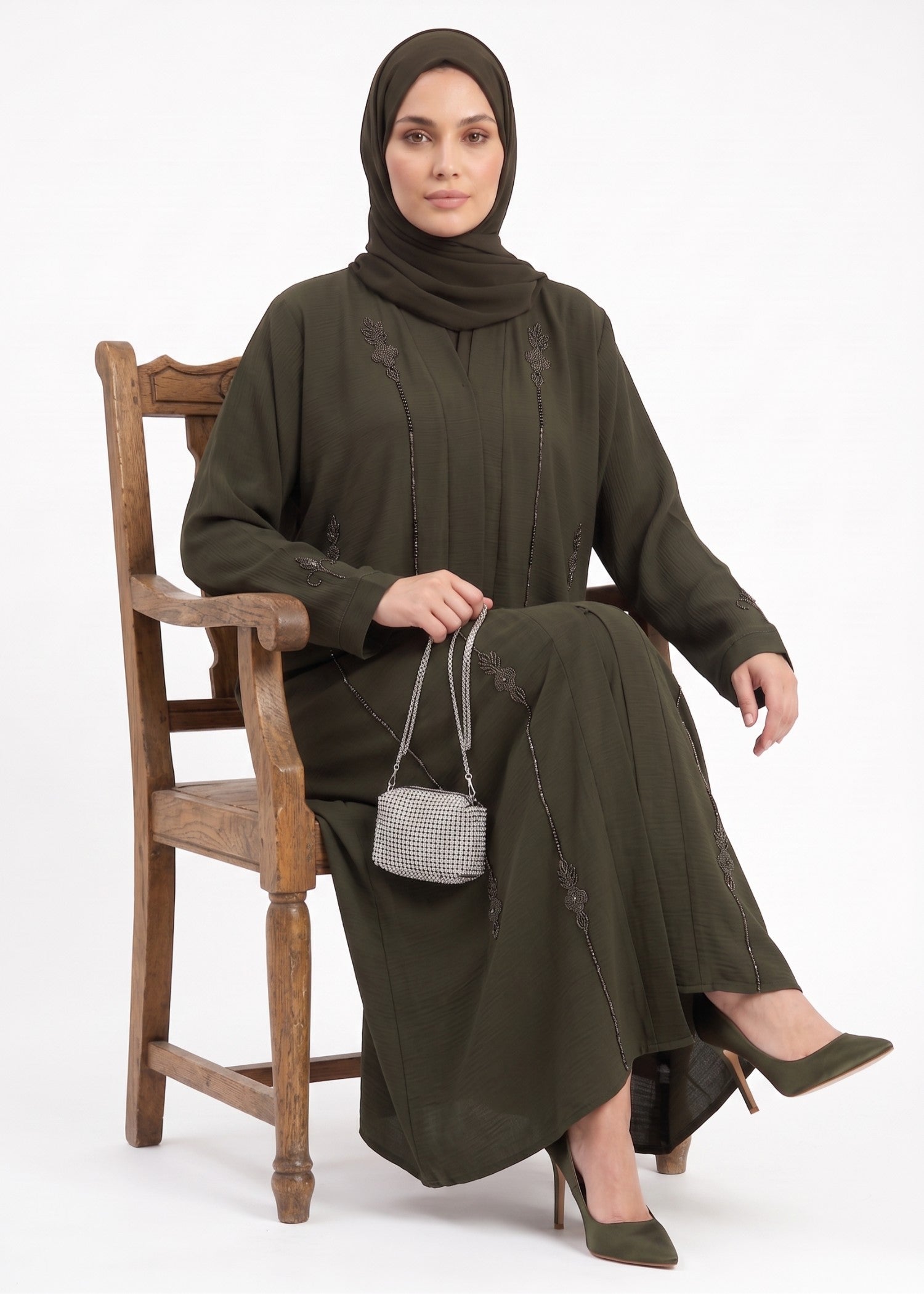 crinkle Abaya in Olive green