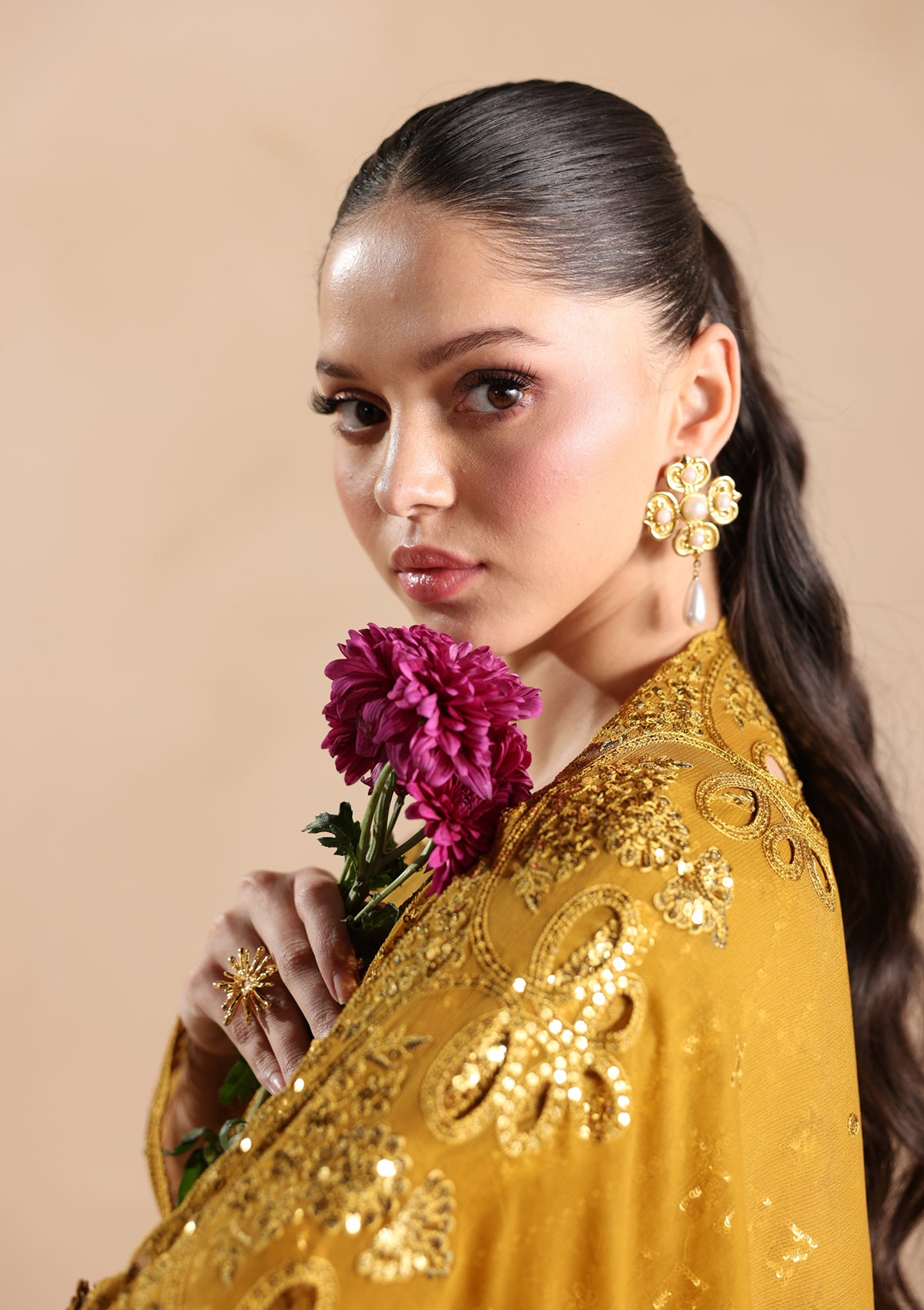 chiffon Kurta Set in Mari gold