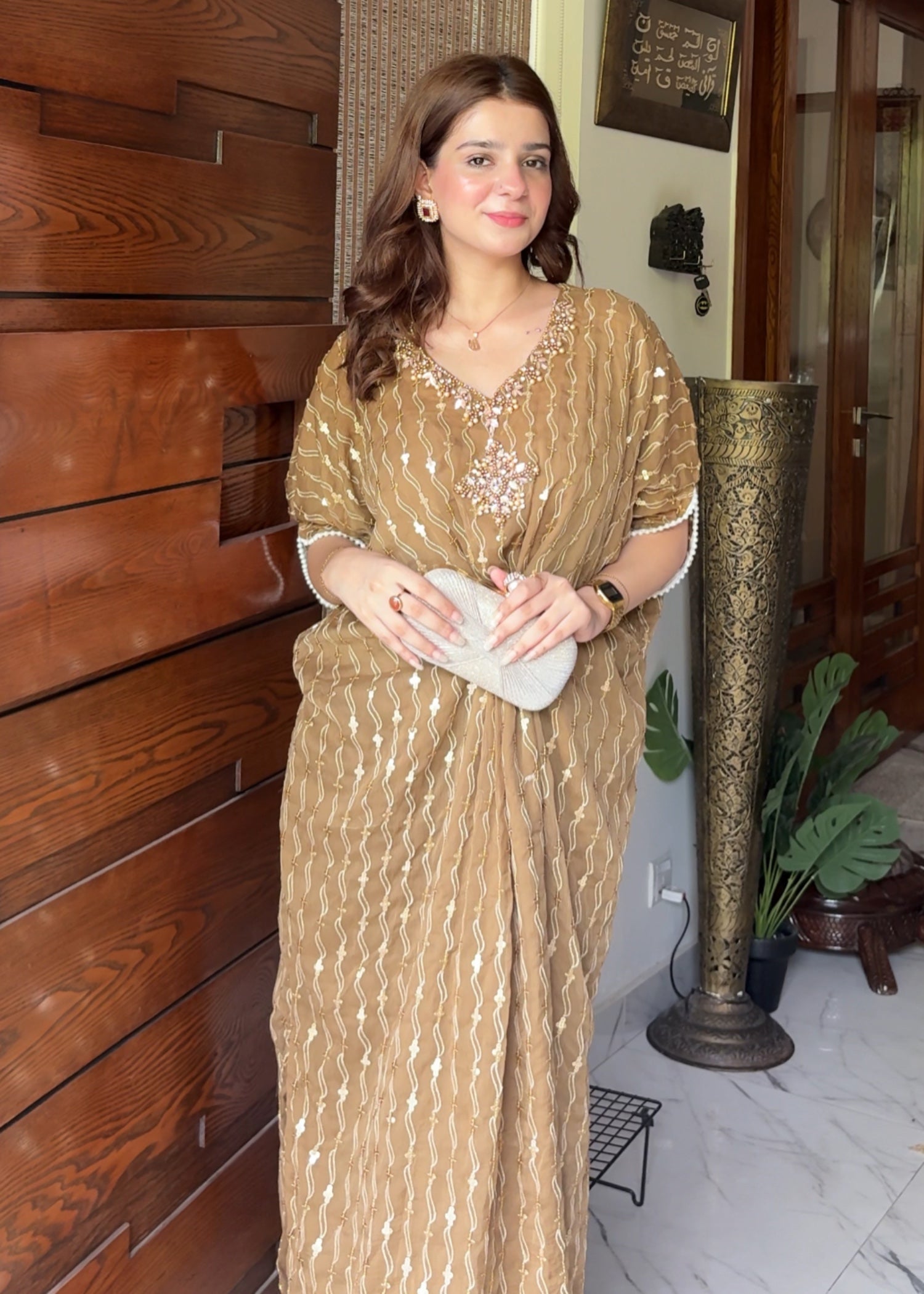 chiffon Kaftan in Camel brown