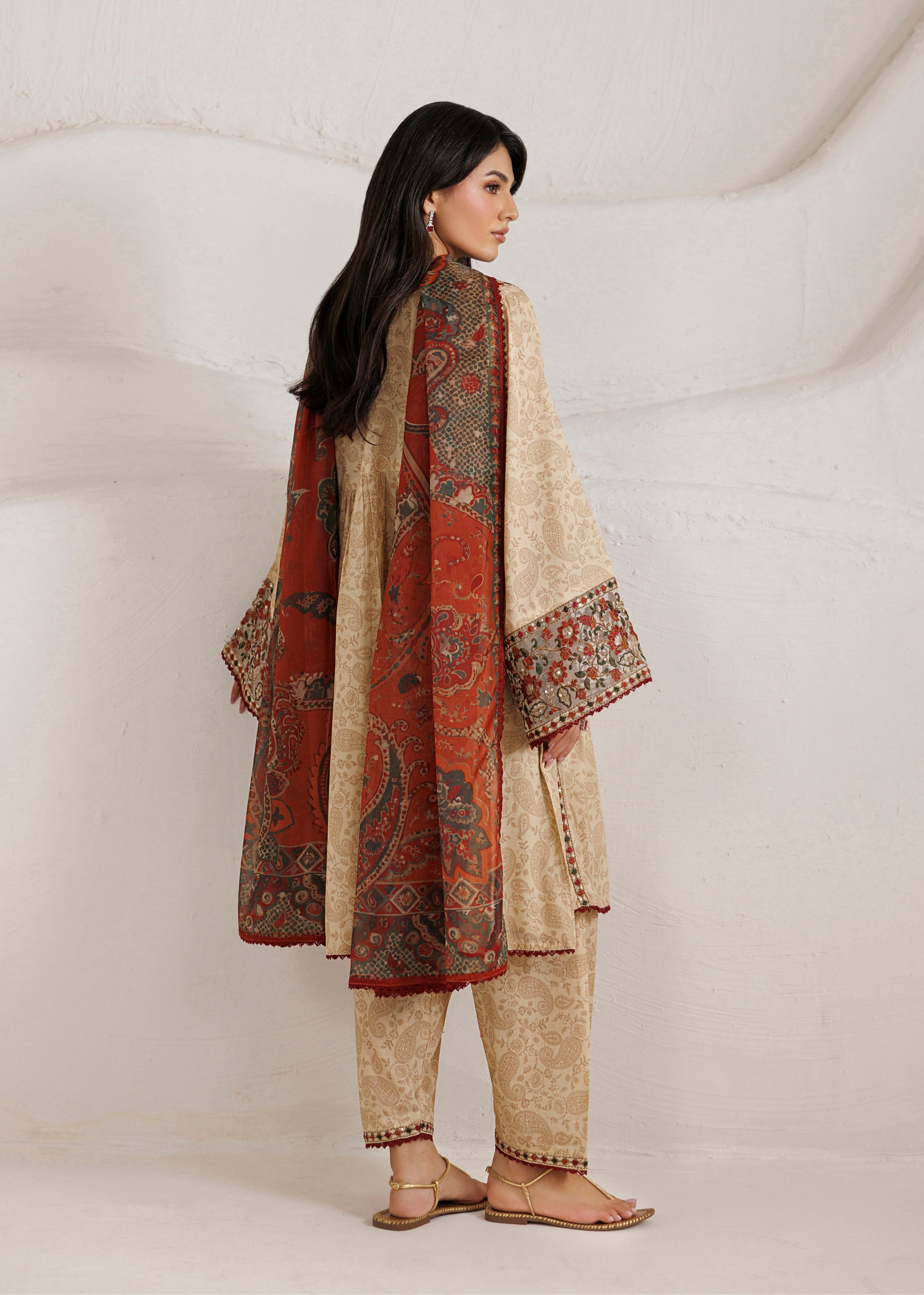 cotton Short Frock in Tan brown