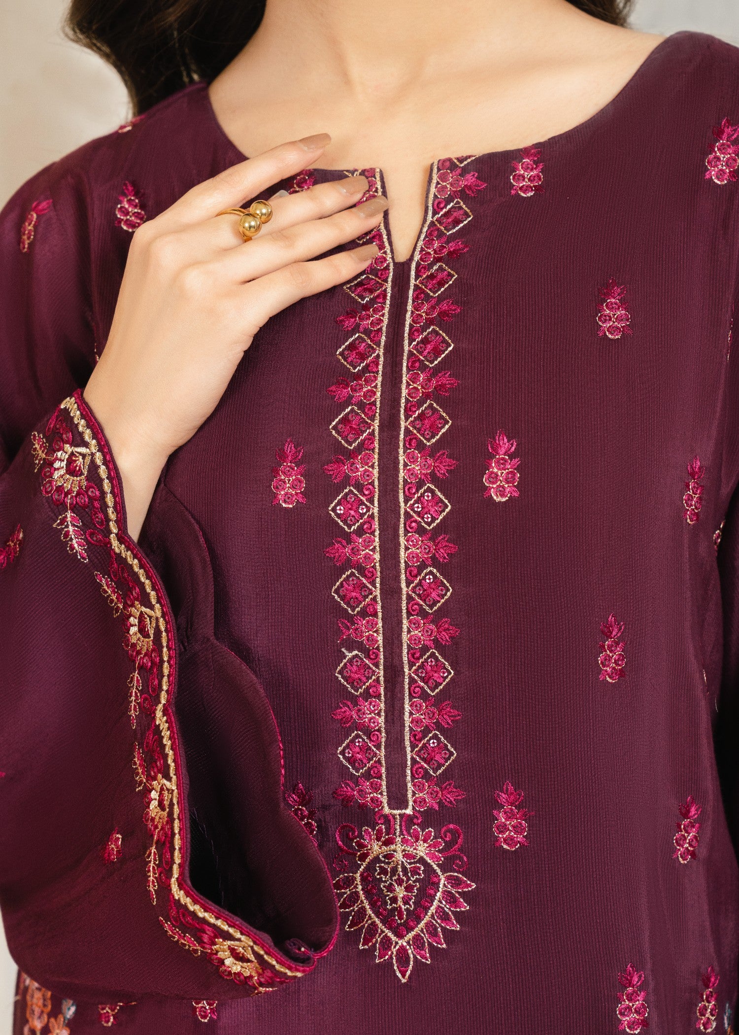 raw silk Kurta Set in Pastel pink, plum purple