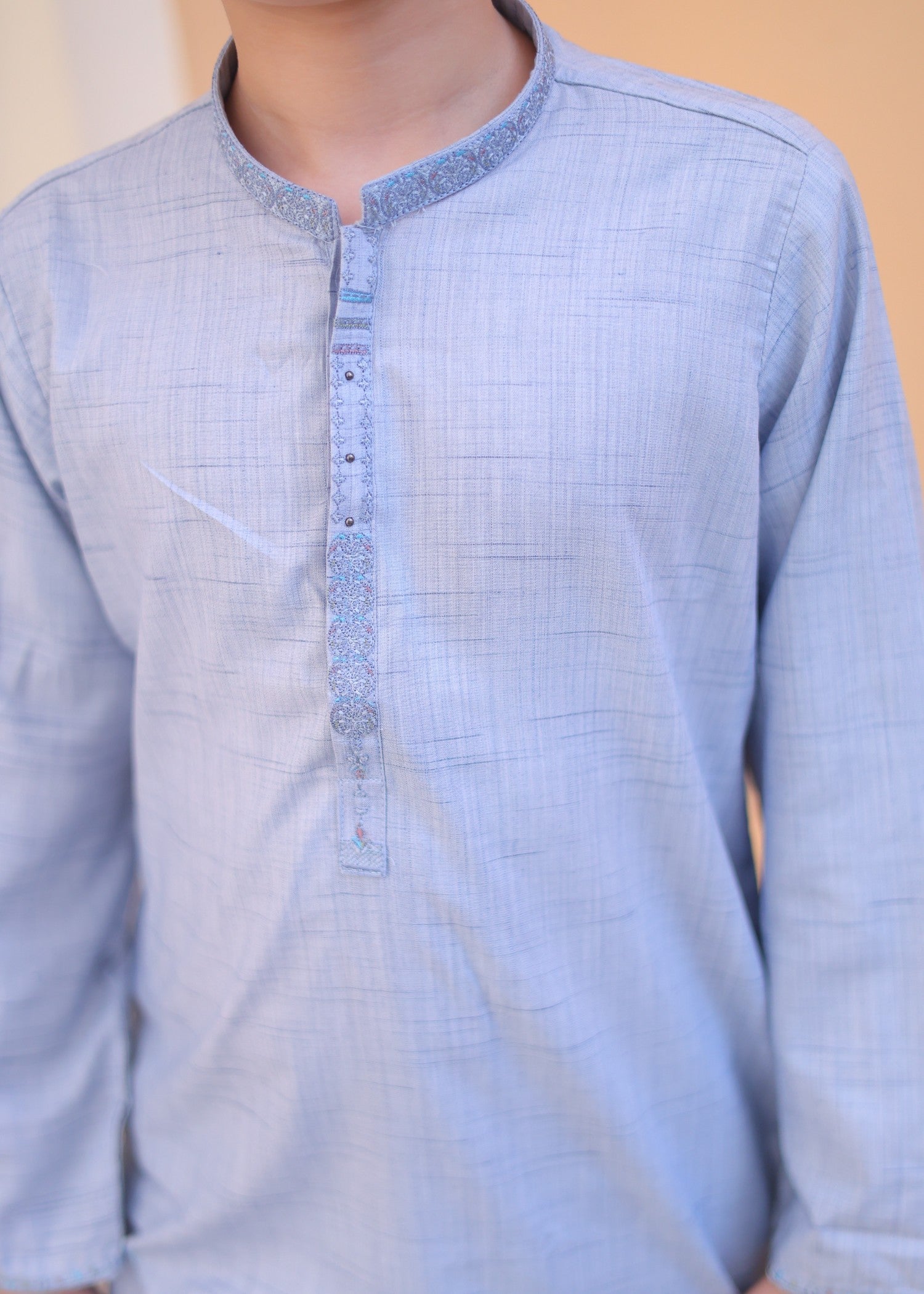 textured wash & wear Kurta Set in Ice blue
