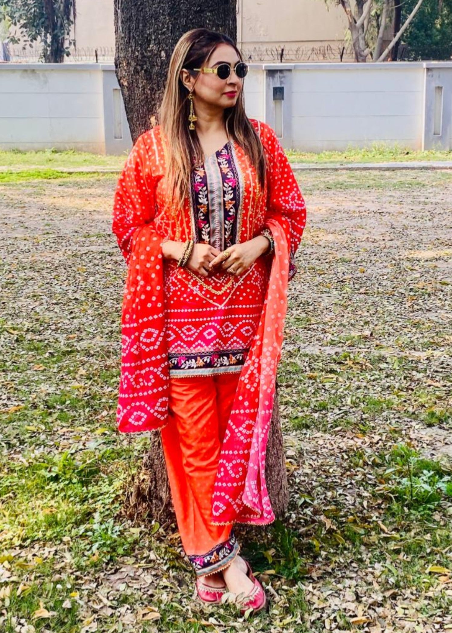 grip Kurta Set in Orange