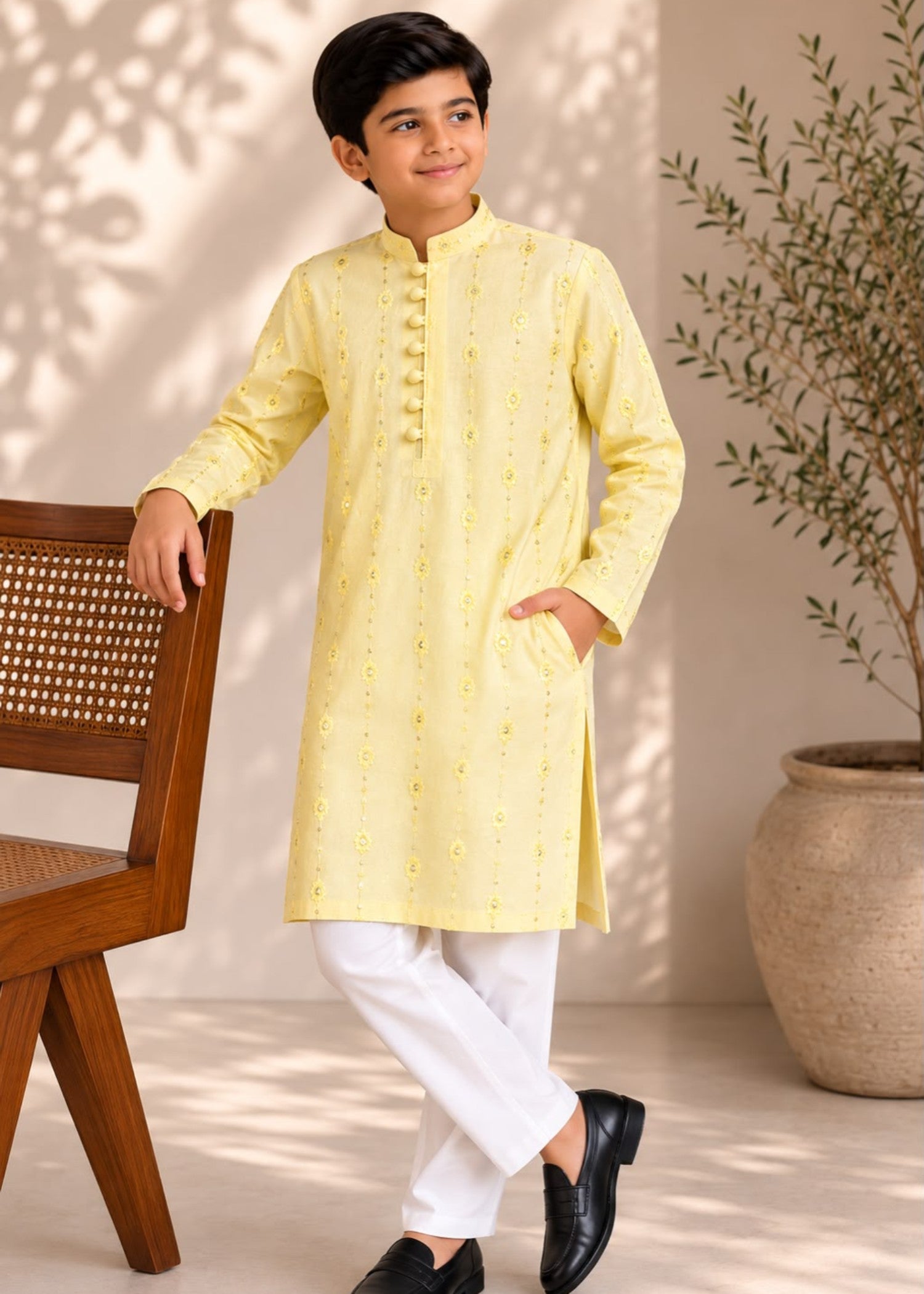 wash & wear Kurta Set in Light yellow