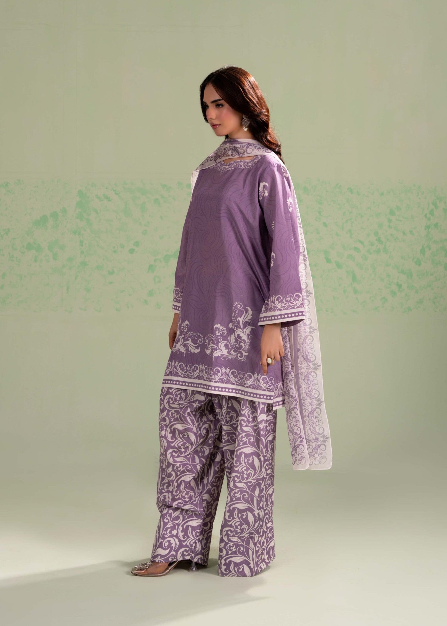 poly lawn Kurta Set in Plum
