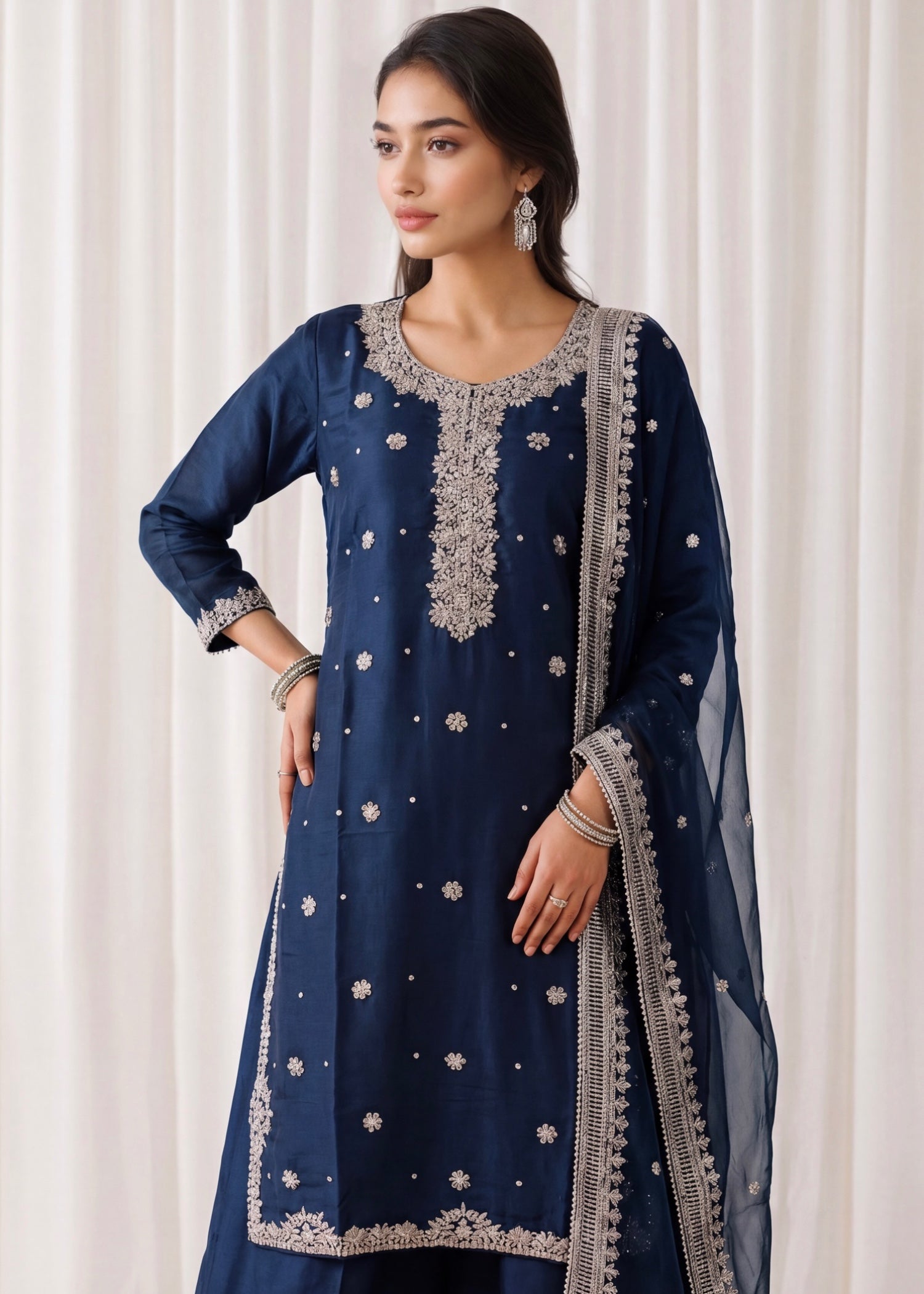 silk Sharara in Cobalt blue