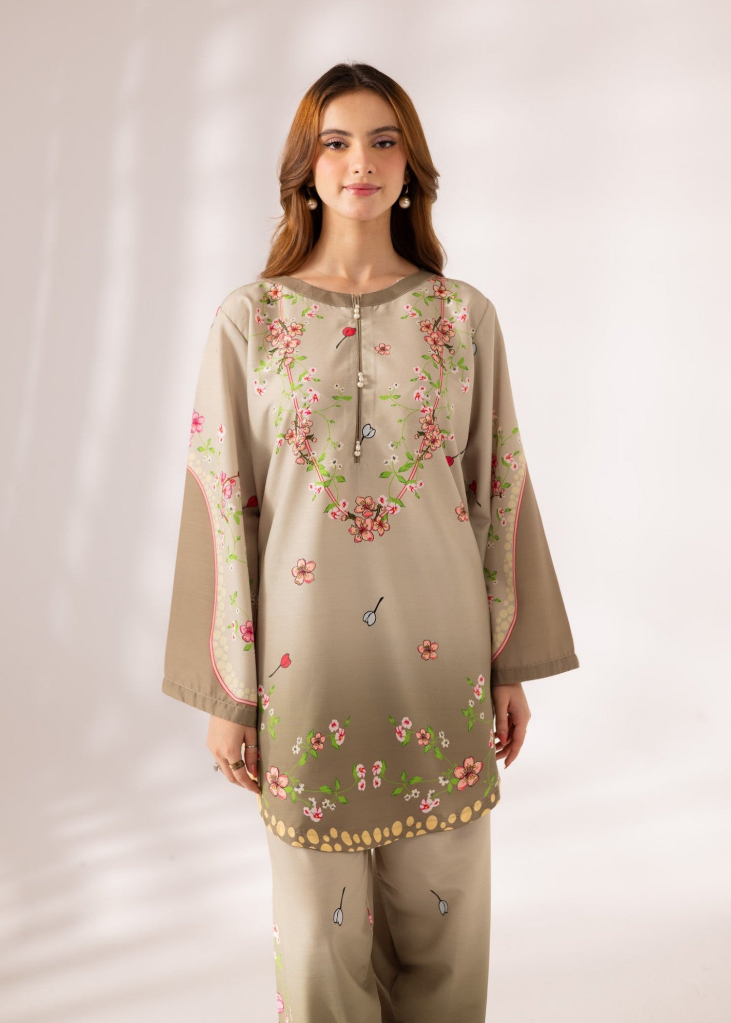 slub khaddar Kurta Set in Tan brown, khaki brown