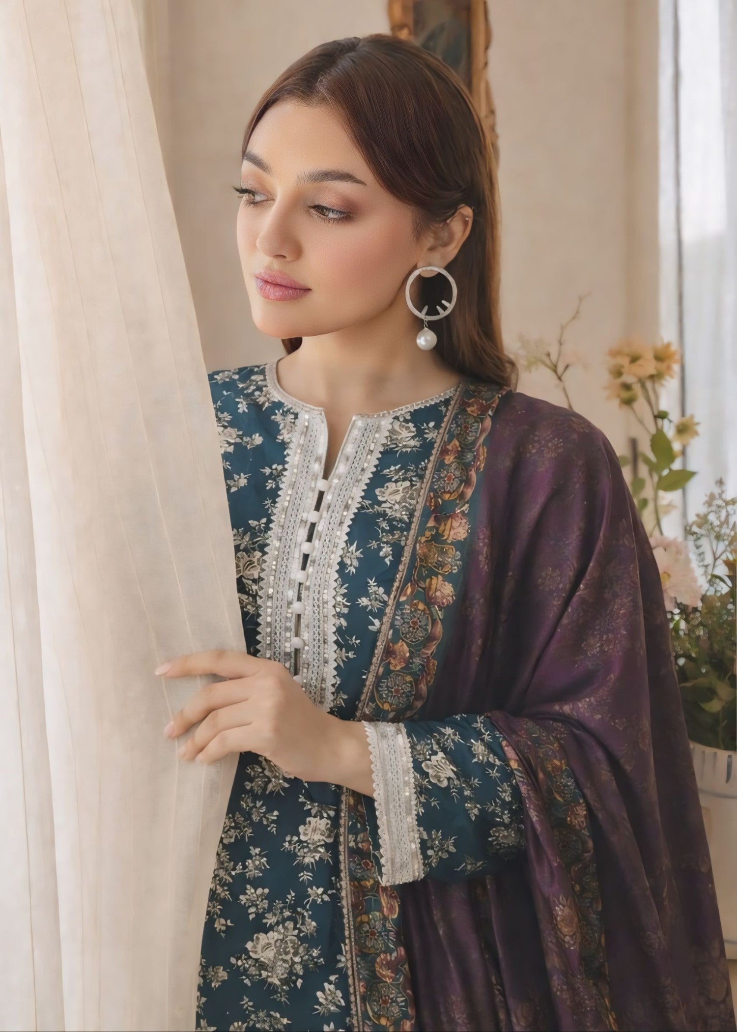silk Kurta Set in Forest green