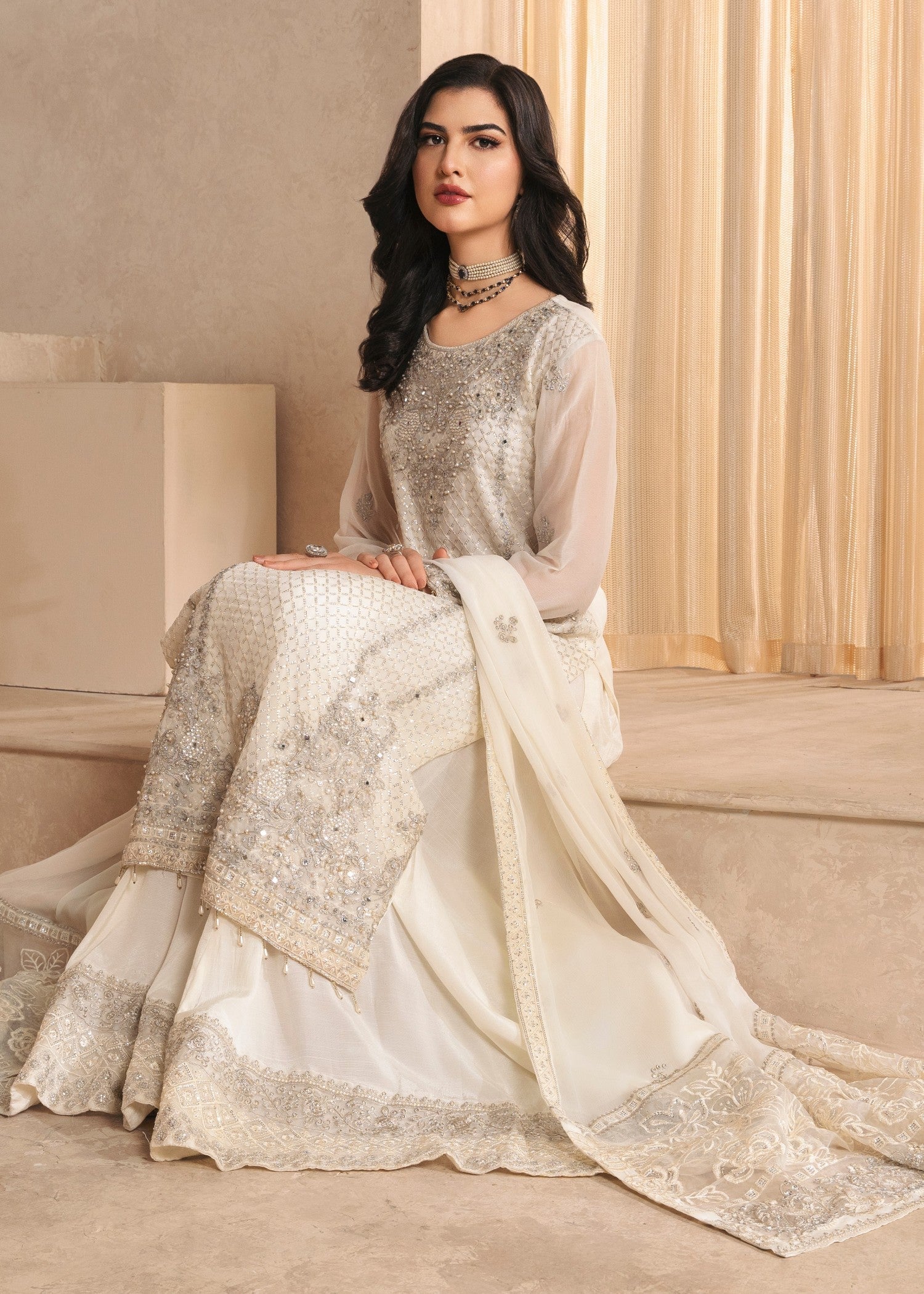 chiffon Sharara in Off-white