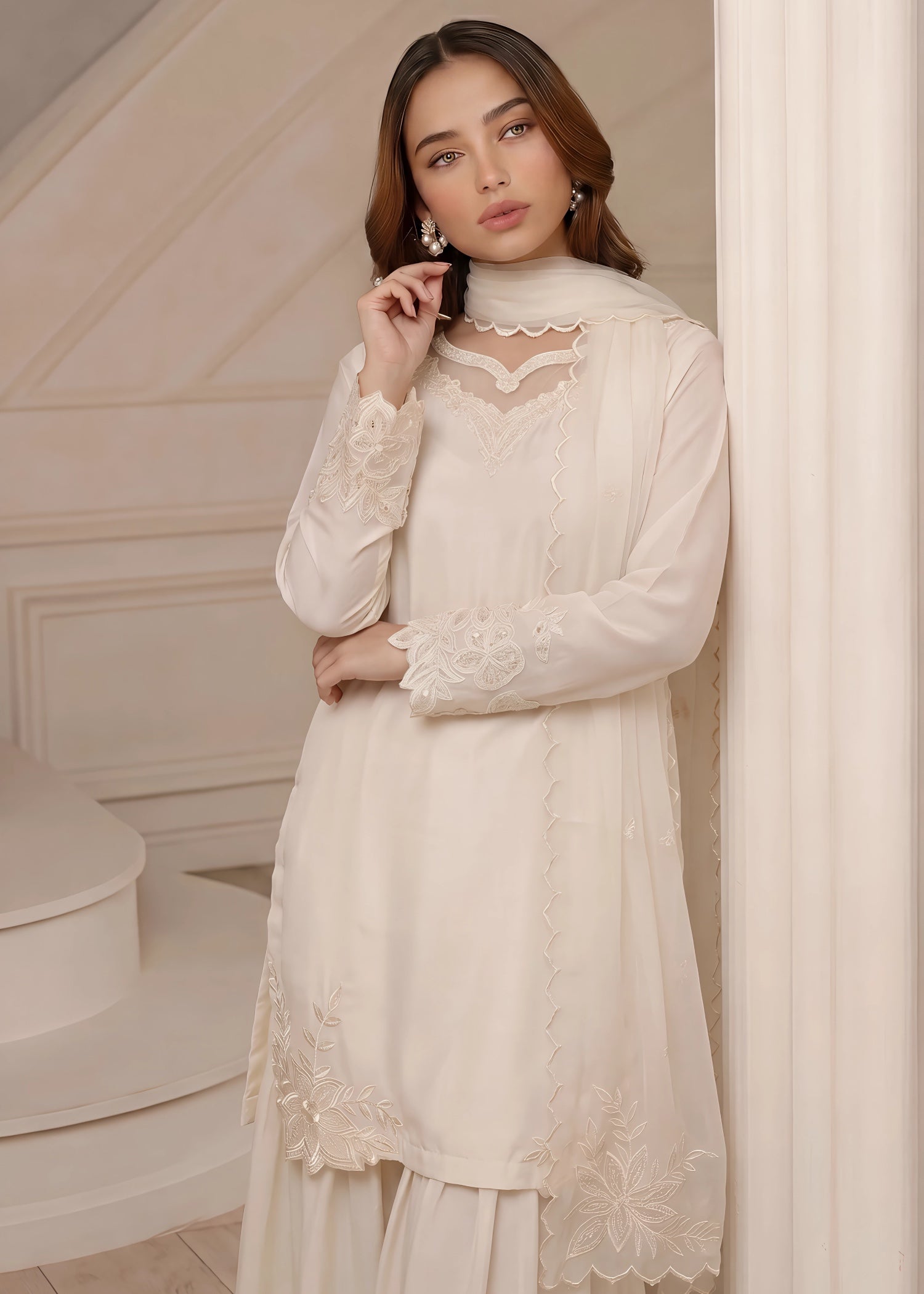 silk Gharara in Off-white
