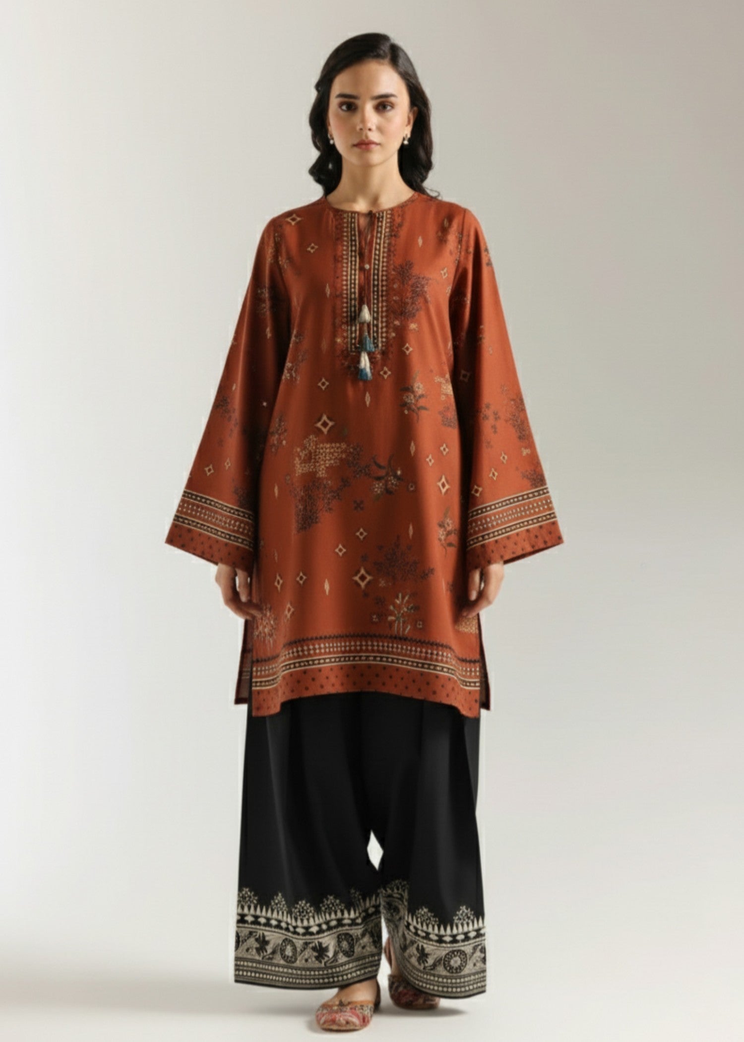 korean raw silk Kurta Set in Rustic brown
