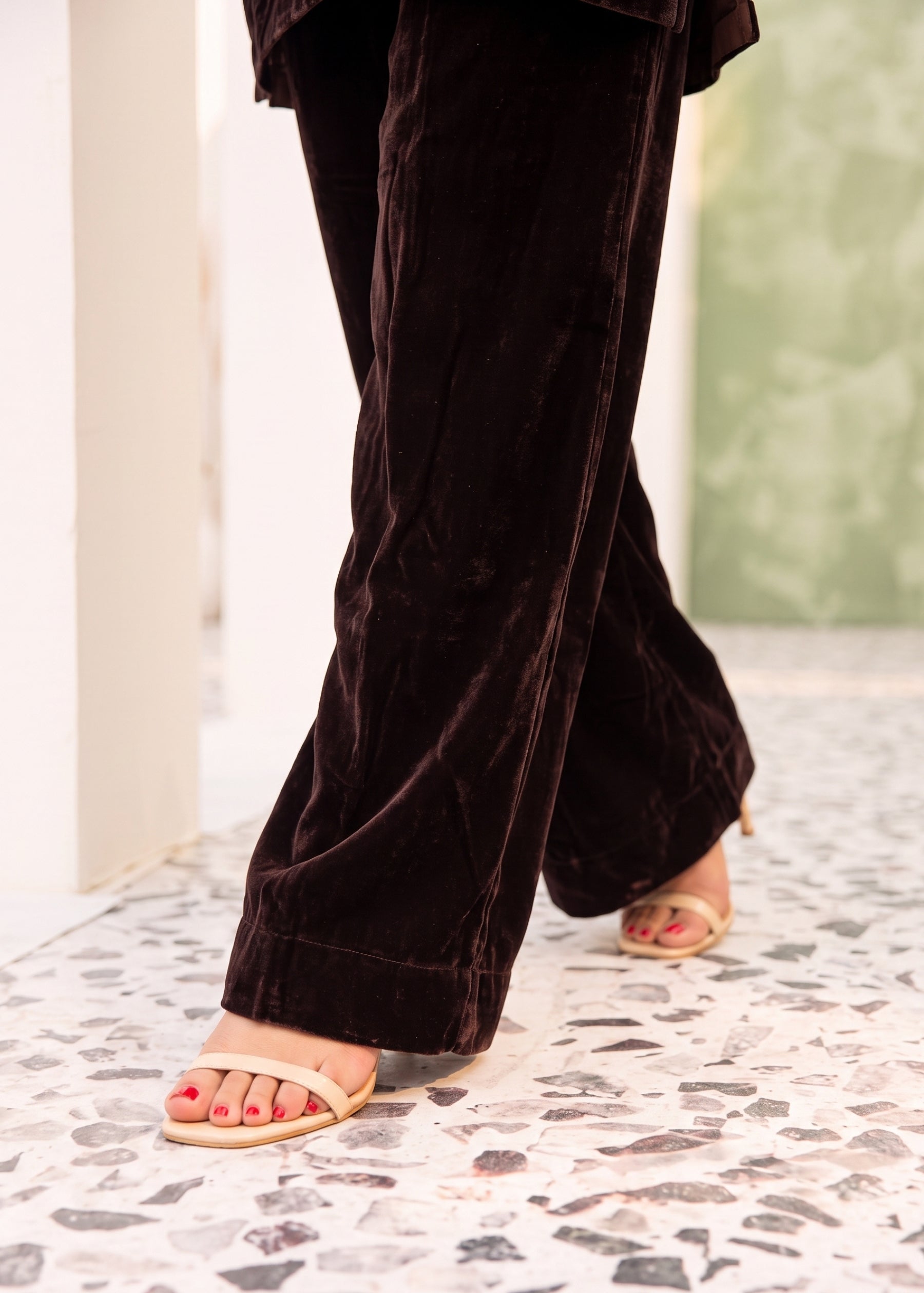 velvet Co ord Sets in Dark brown