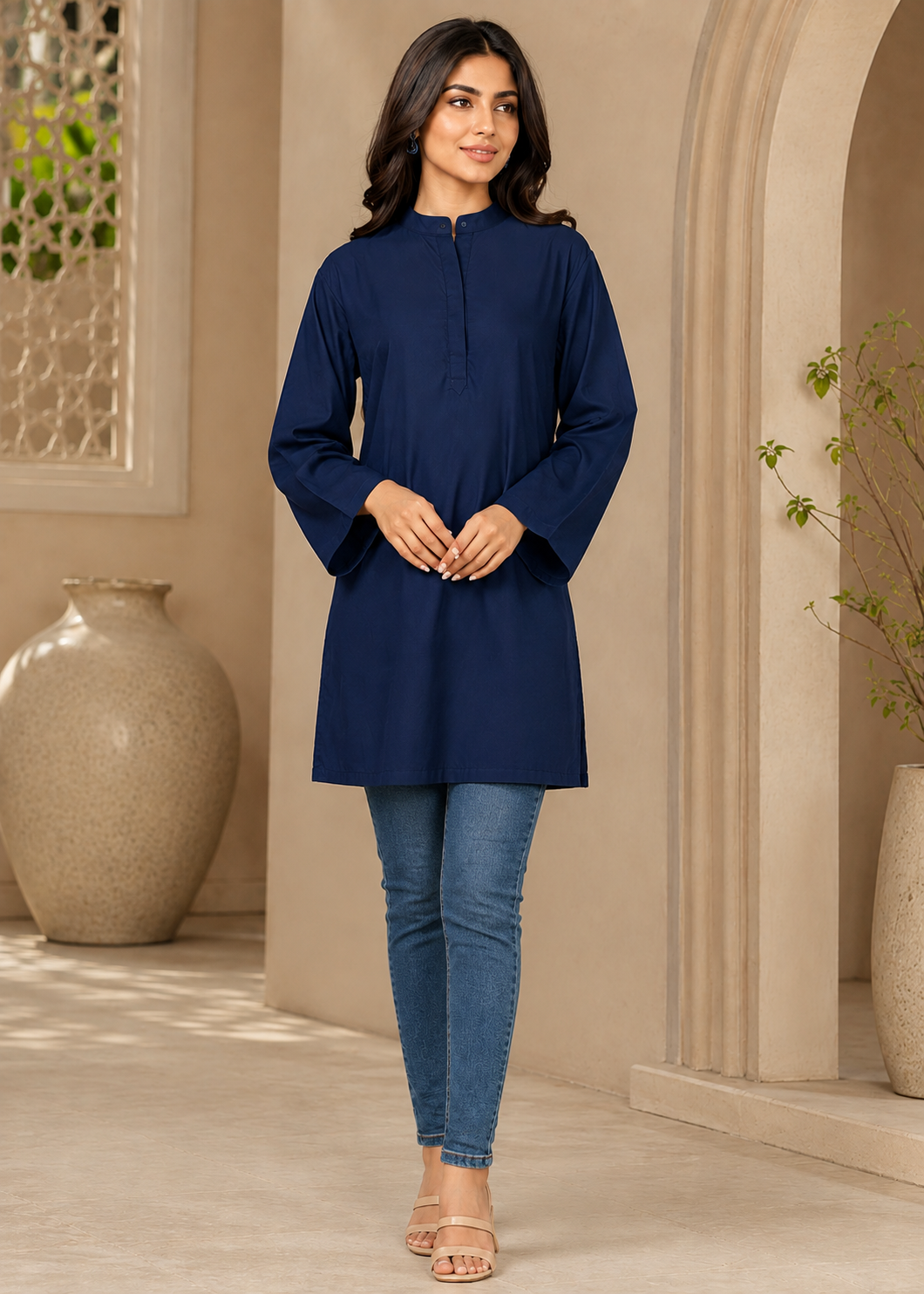 linen Kurti in Navy blue