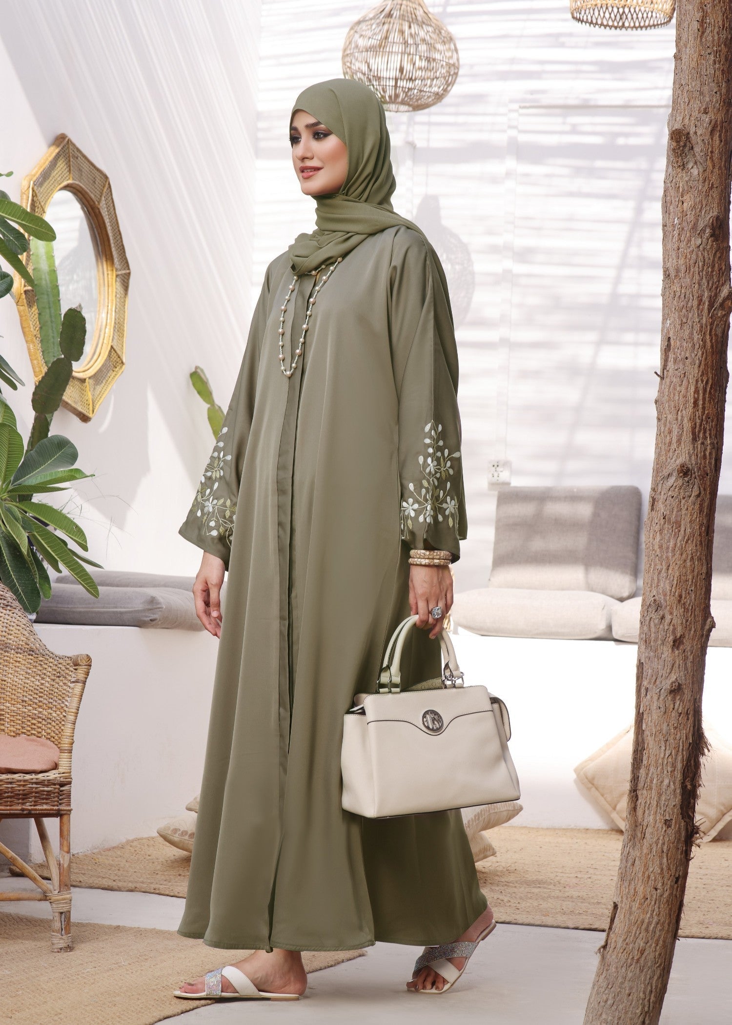 nidha Abaya in Olive green