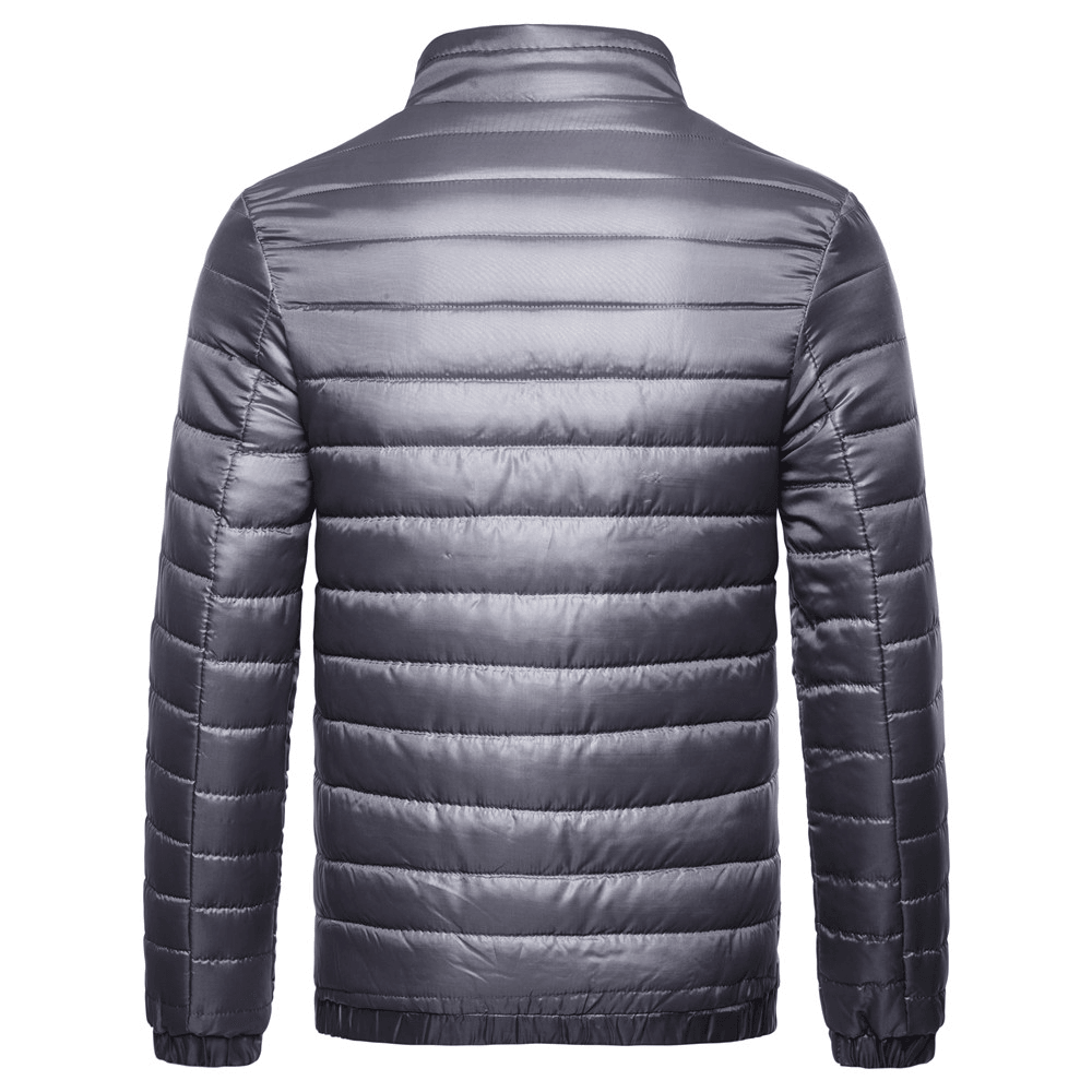 Men'S Solid down Cotton Jacket with Standing Collar