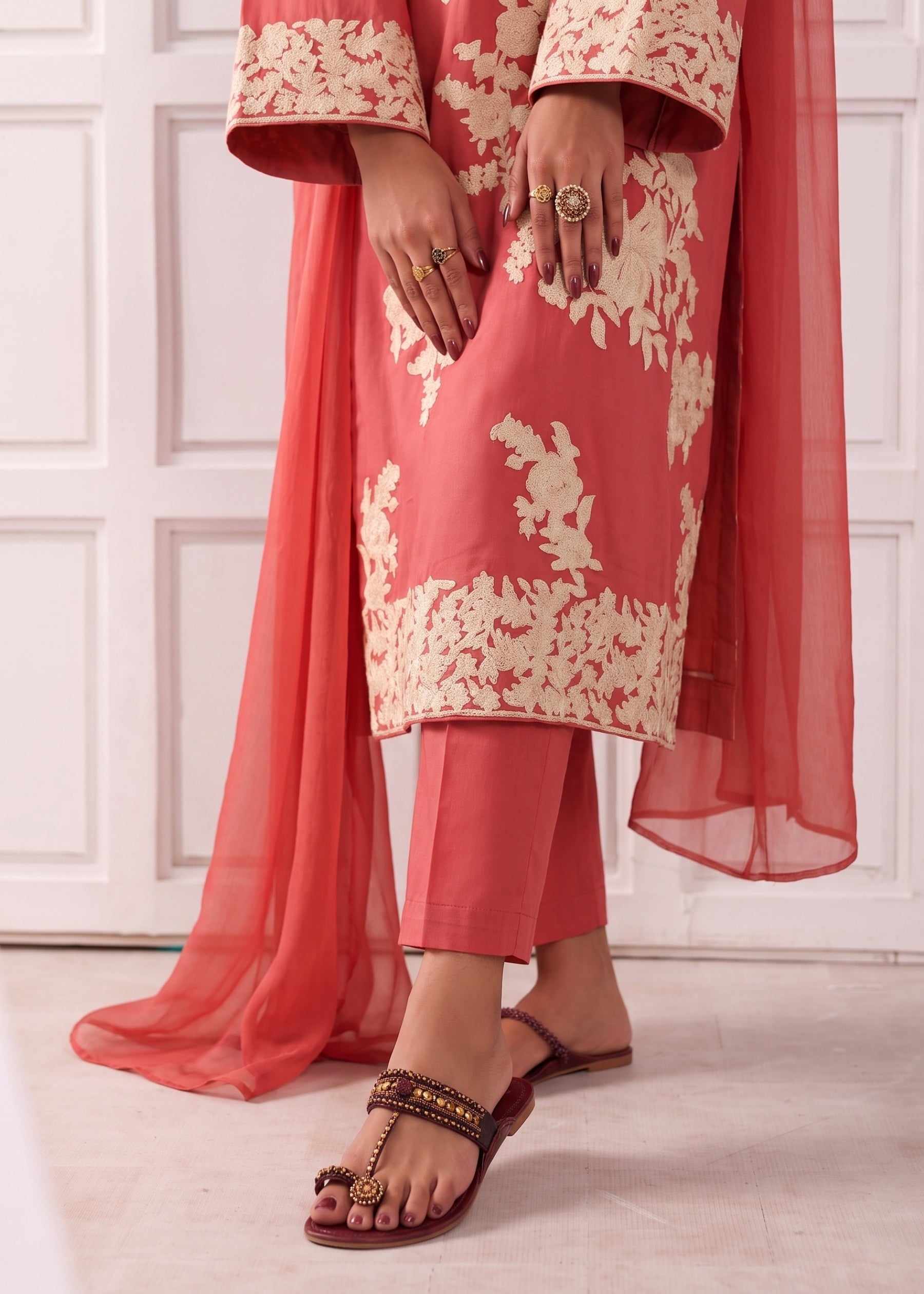 linen Kurta Set in Watermelon pink