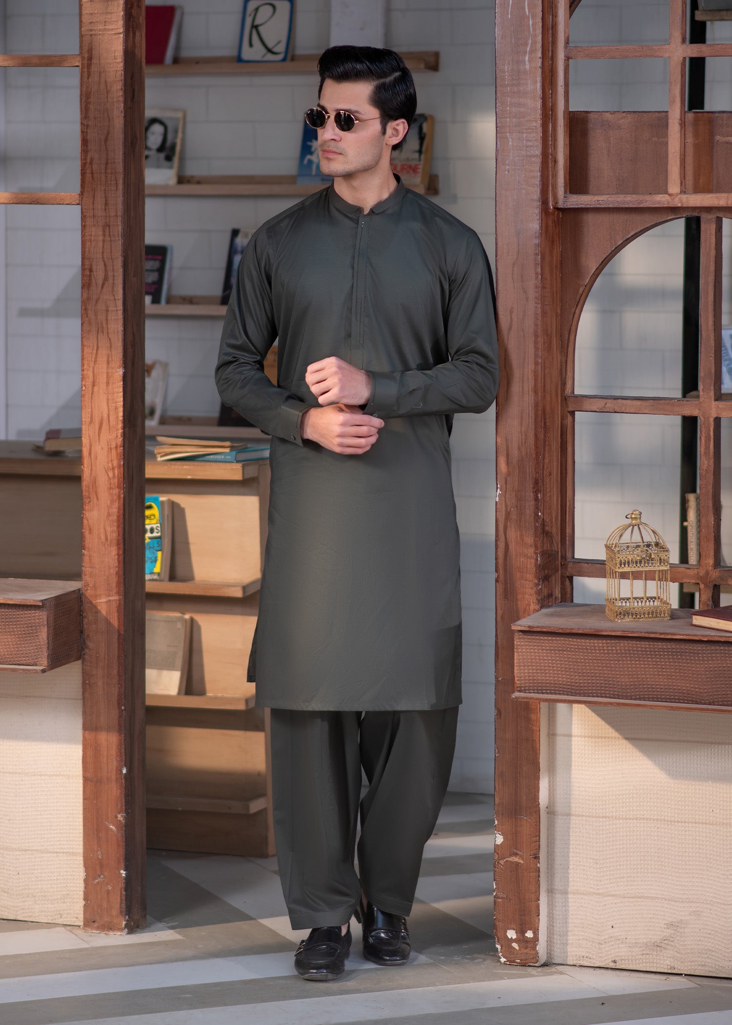cotton Shalwar Kameez in Pine green