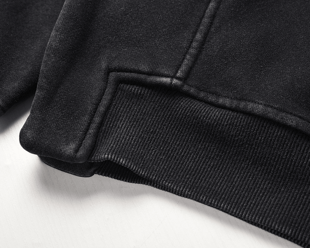 European and American High-Street Washed Short, Personalized Tailoring Side Slit Loose Hooded Sweater