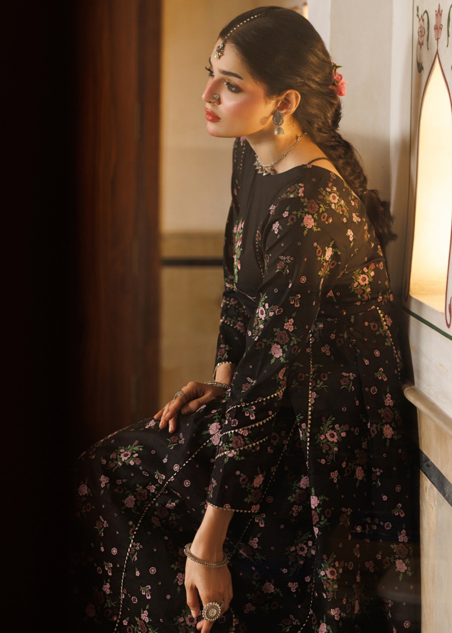lawn cotton Angrakha in Black