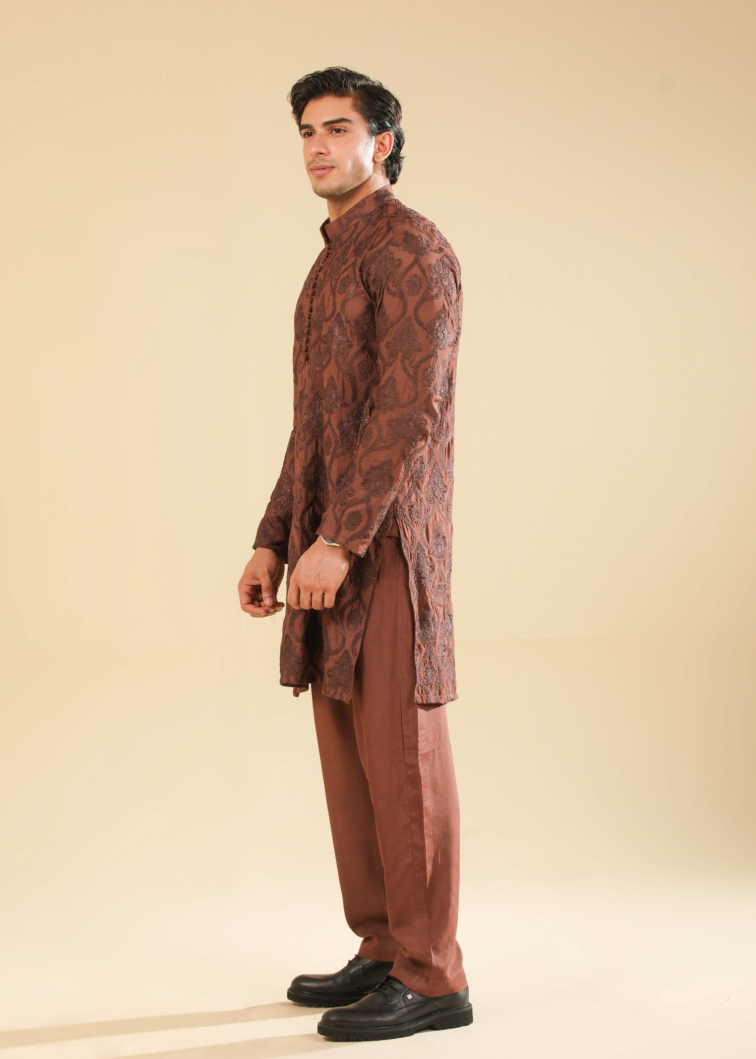 raw silk Kurta Set in Mocha brown