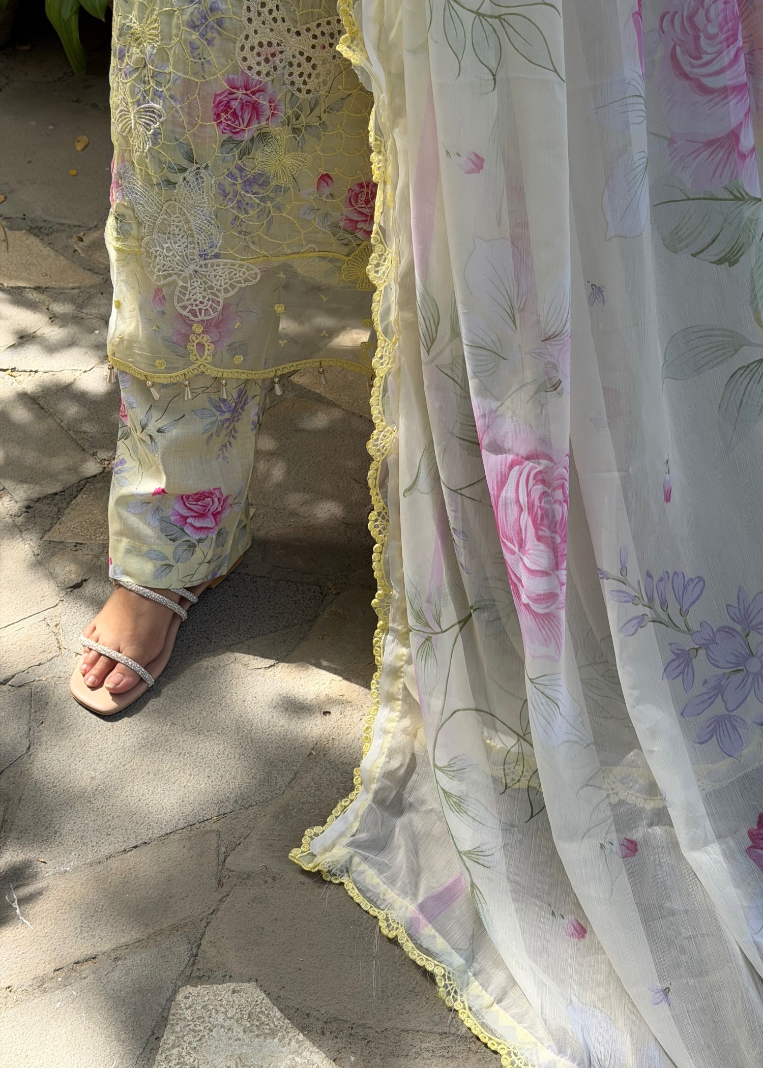 lawn Kurta Set in Beige, mellow yellow