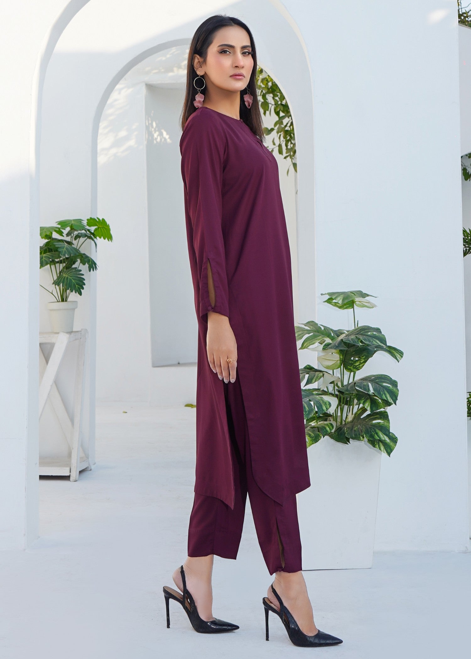 silk georgette Co Ord Sets in Plum