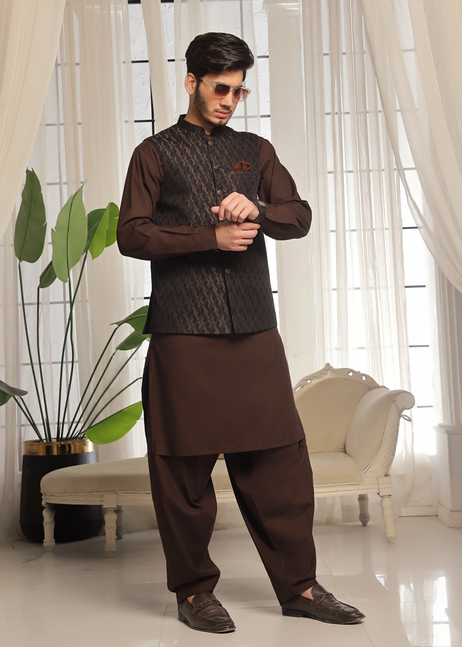 jamawar Waistcoat in Chocolate brown by The Great Masters (TGM)