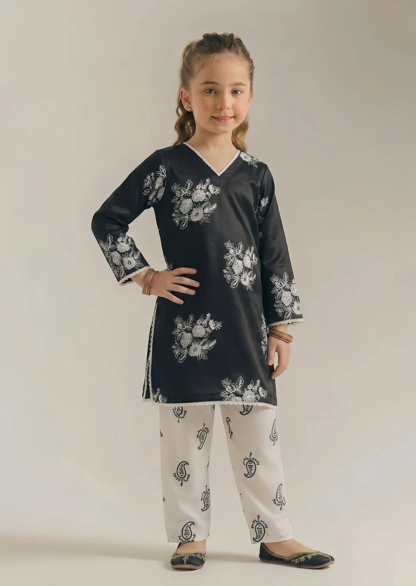 poly lawn Kurta Set in Jet black