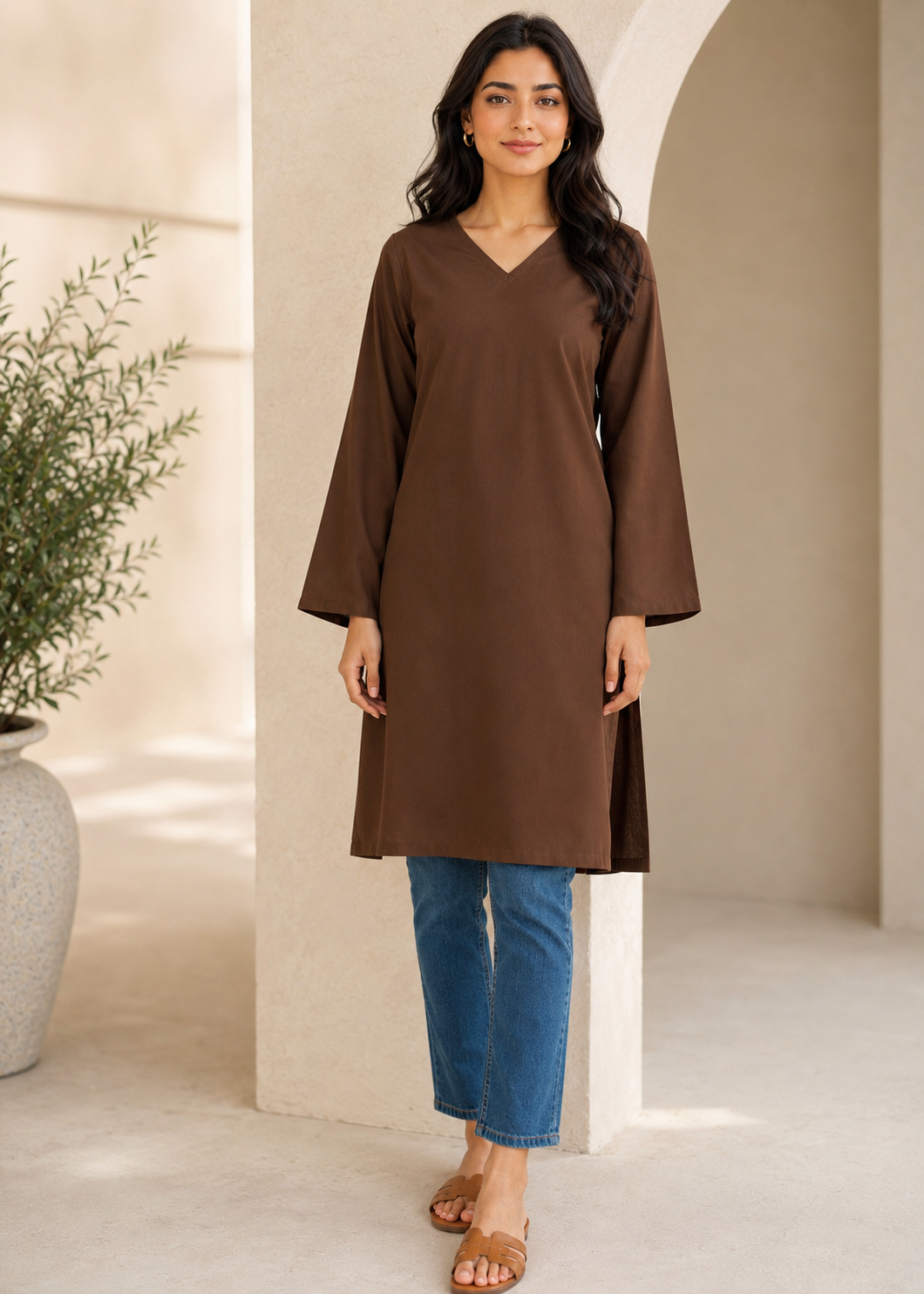 linen Kurti in Peanut
