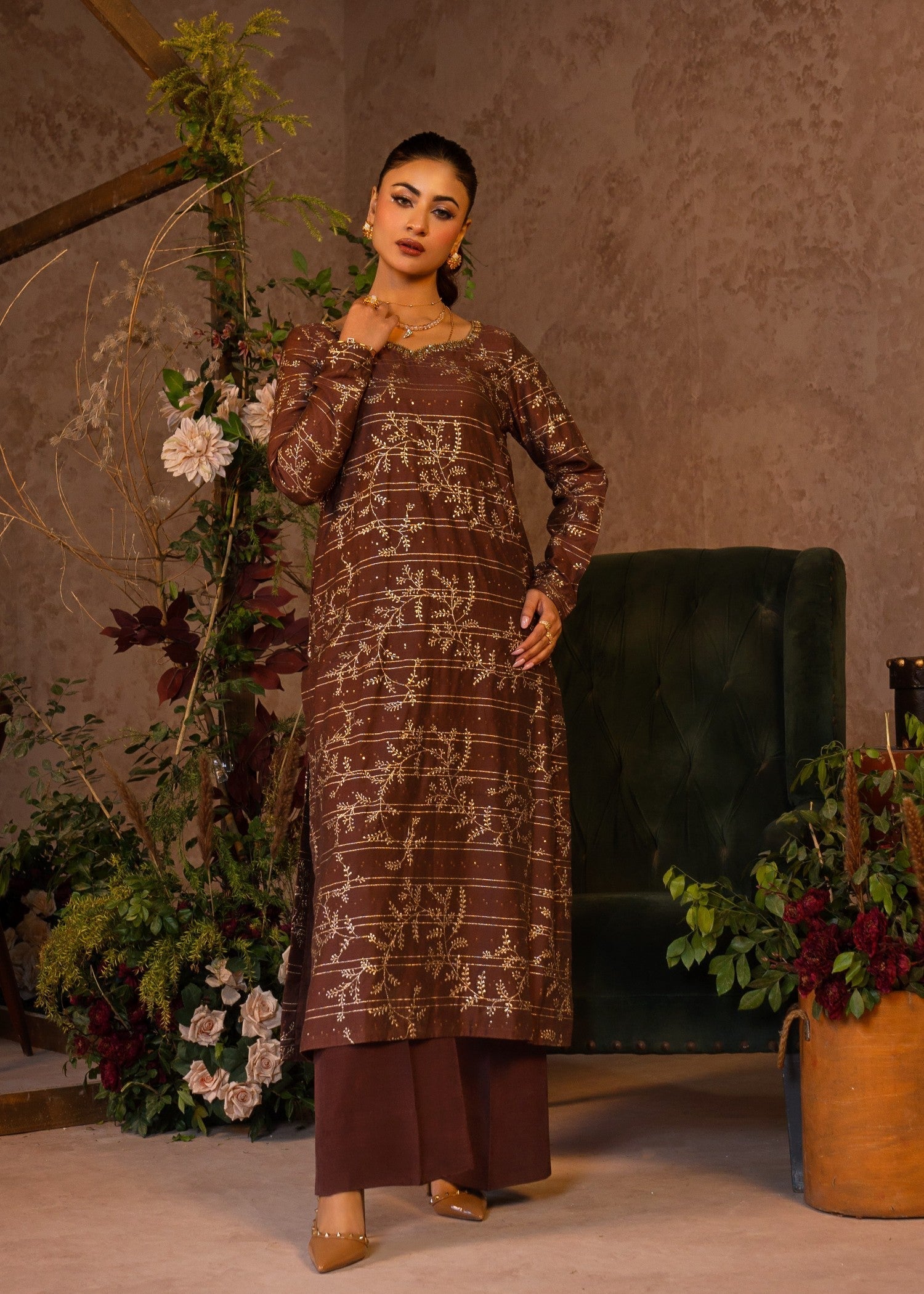 viscose Kurta Set in Brown