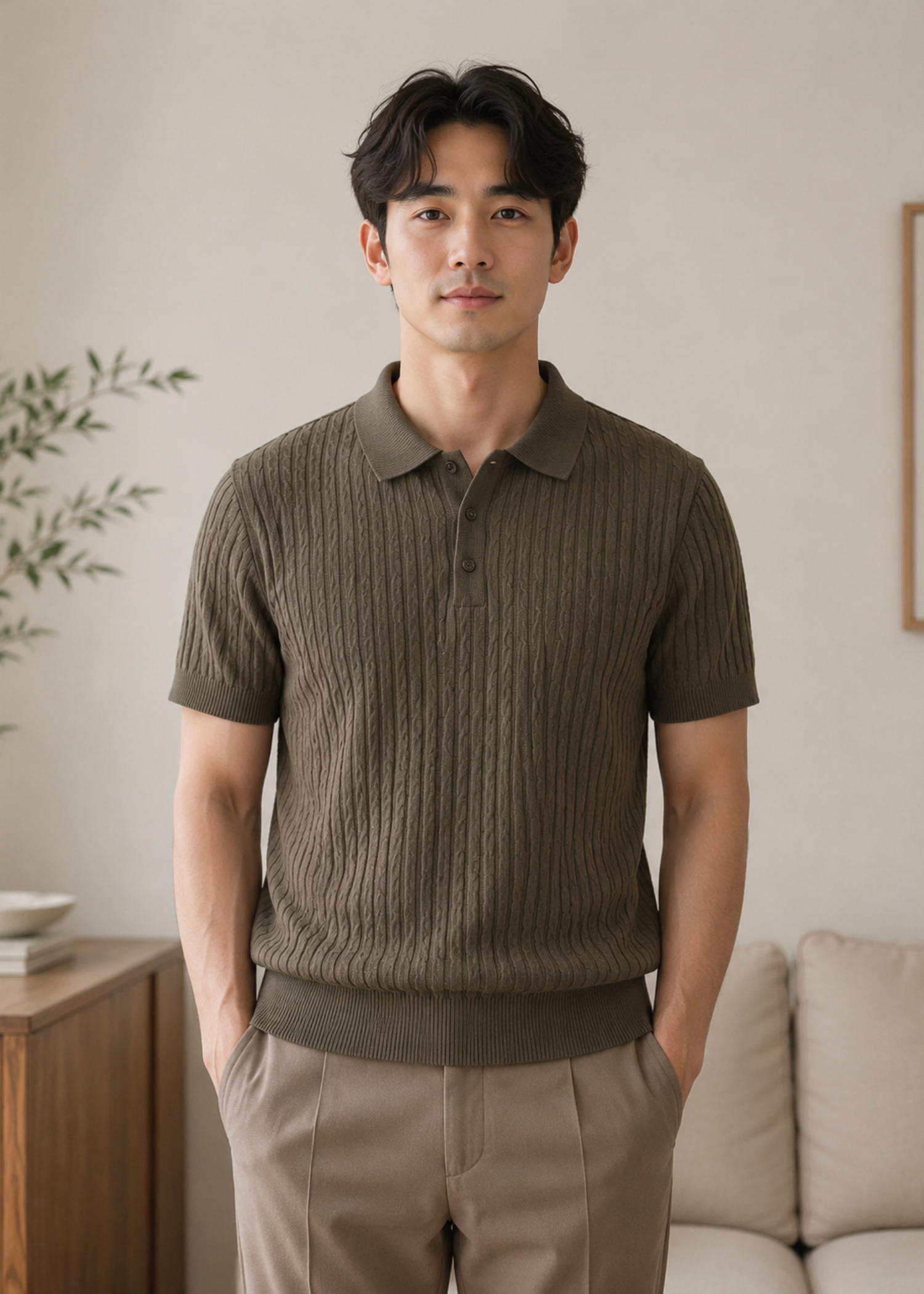 cotton jersey Polo Shirt in Olive green by Level