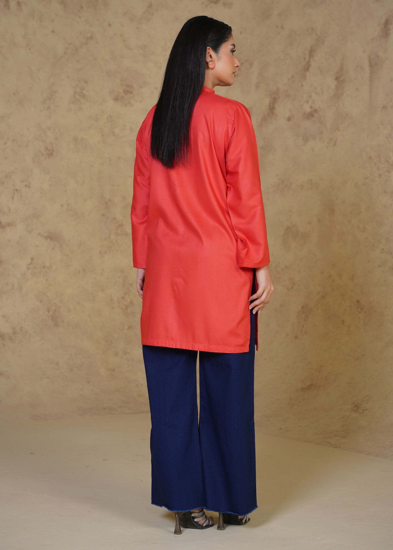 linen Kurti in Coral red