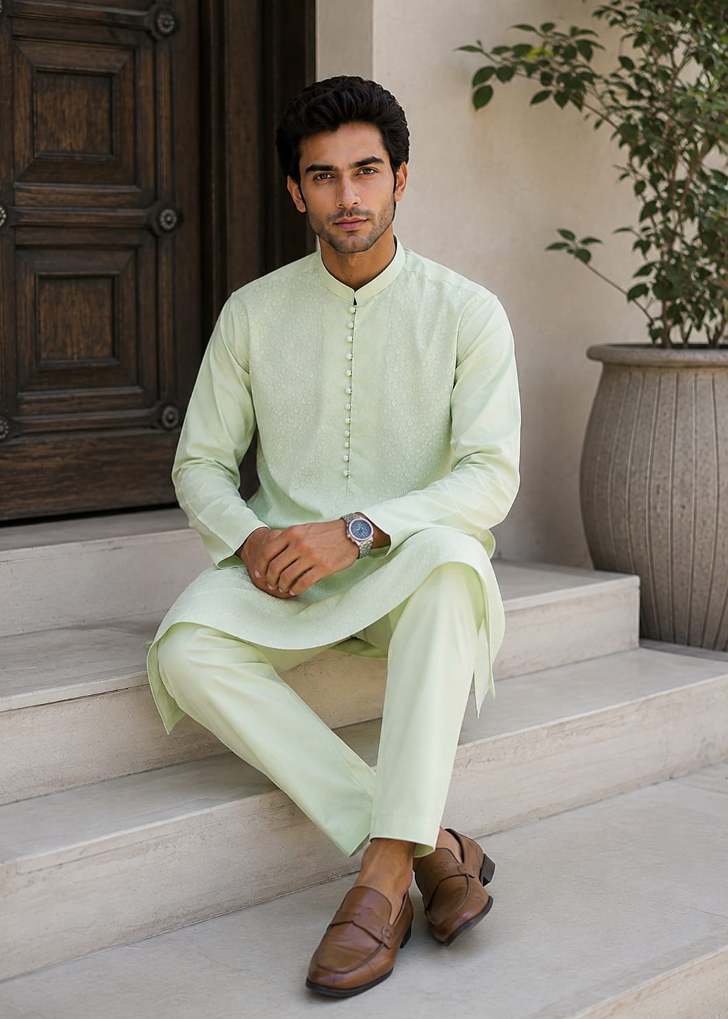 wash & wear Kurta Set in Pistachio green by Dress Club