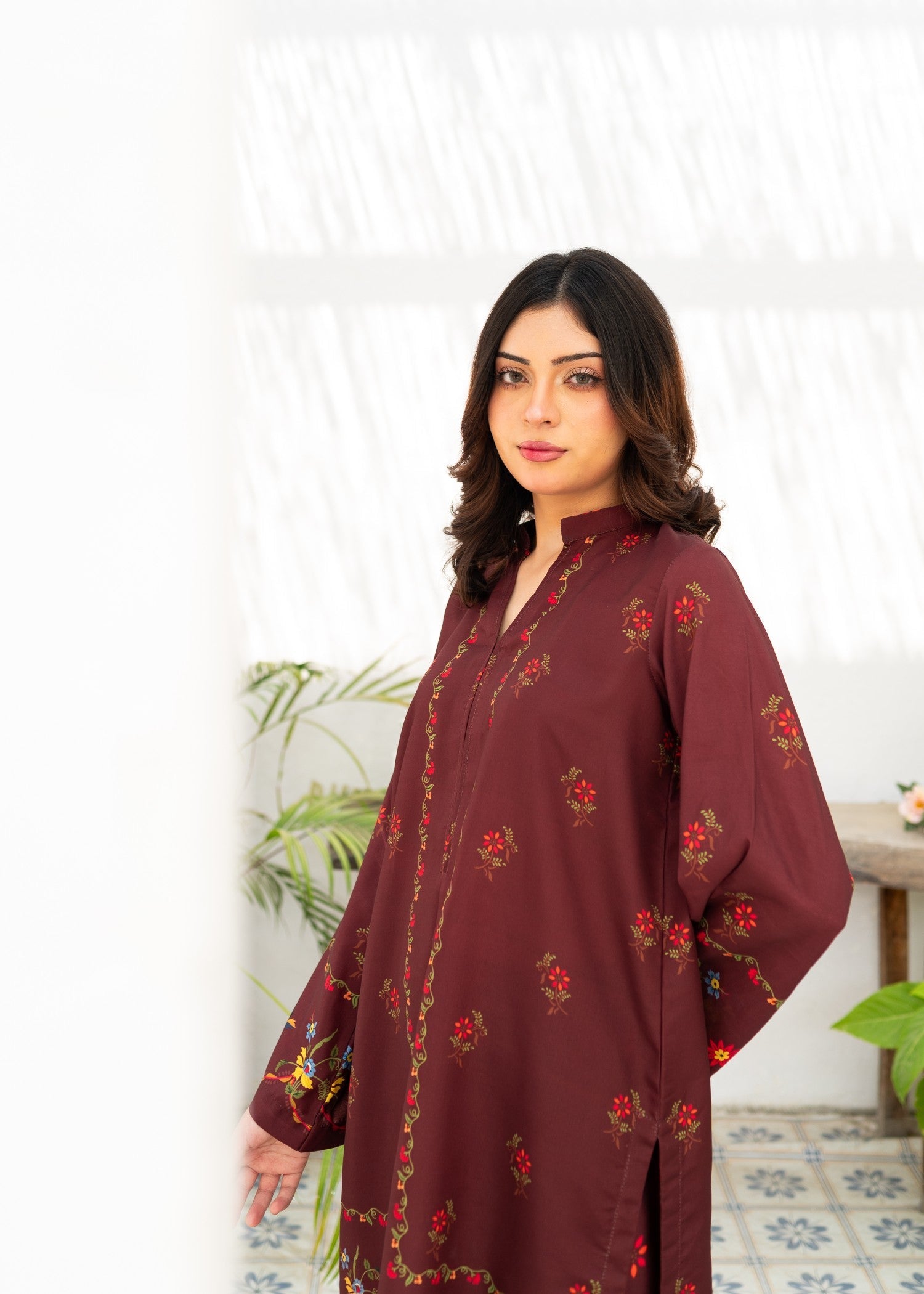 poly lawn Co Ord Sets in Maroon