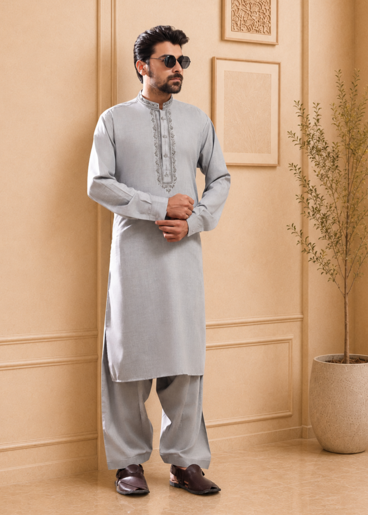 wash & wear Shalwar Kameez in Ash grey