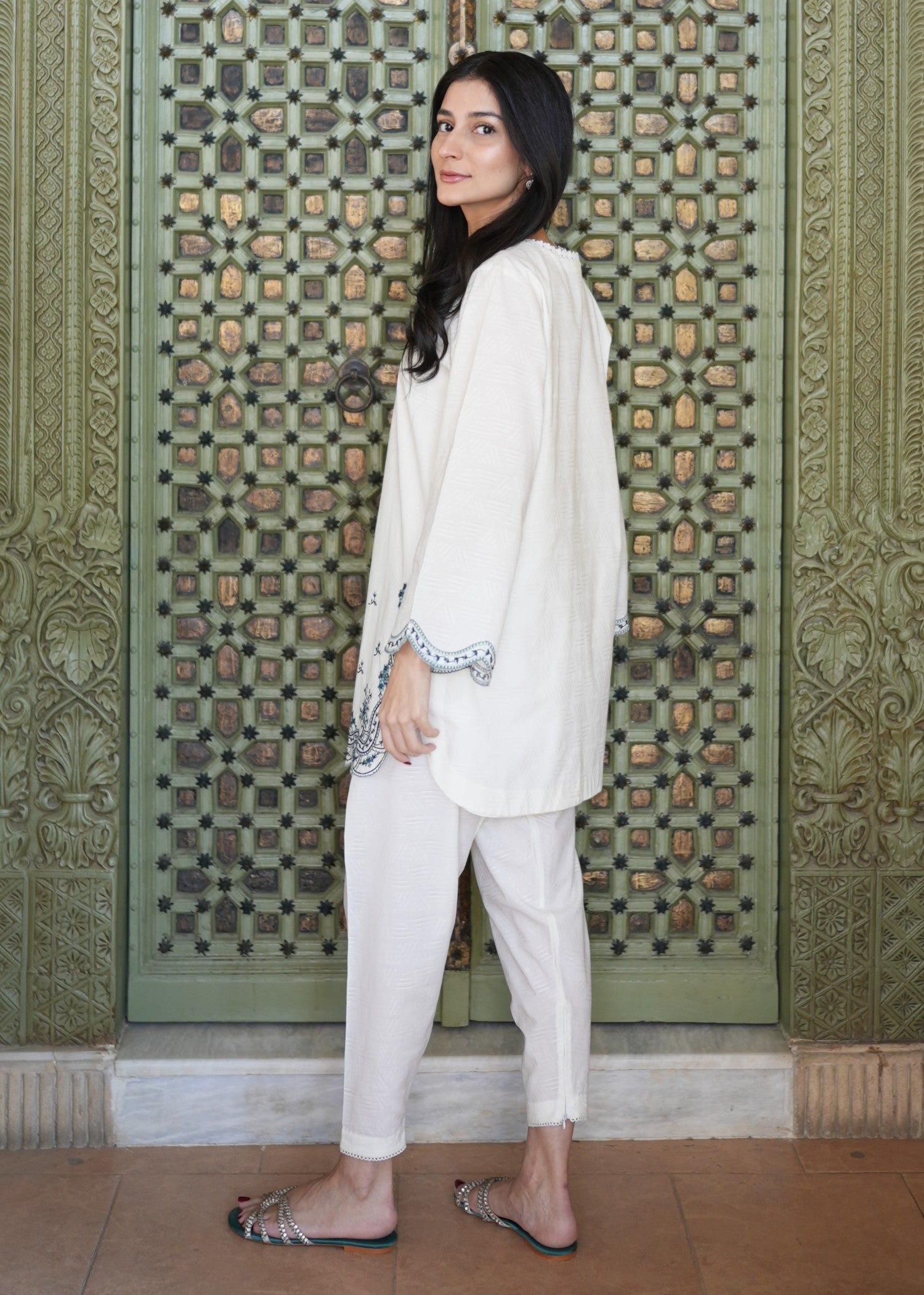 self jacquard Co Ord Sets in White