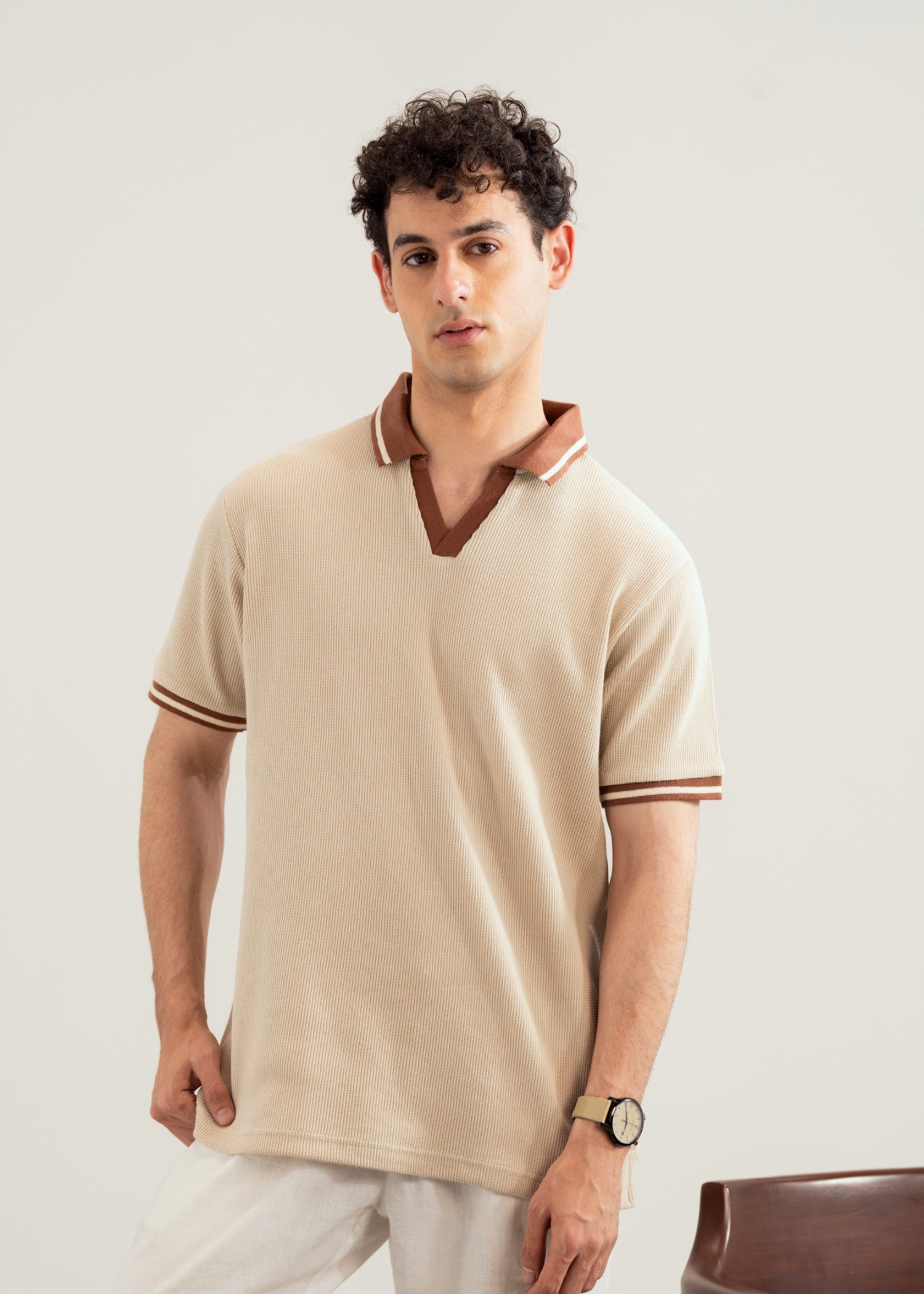 cotton pique Polo Shirt in Beige by MINT By Muraqsh