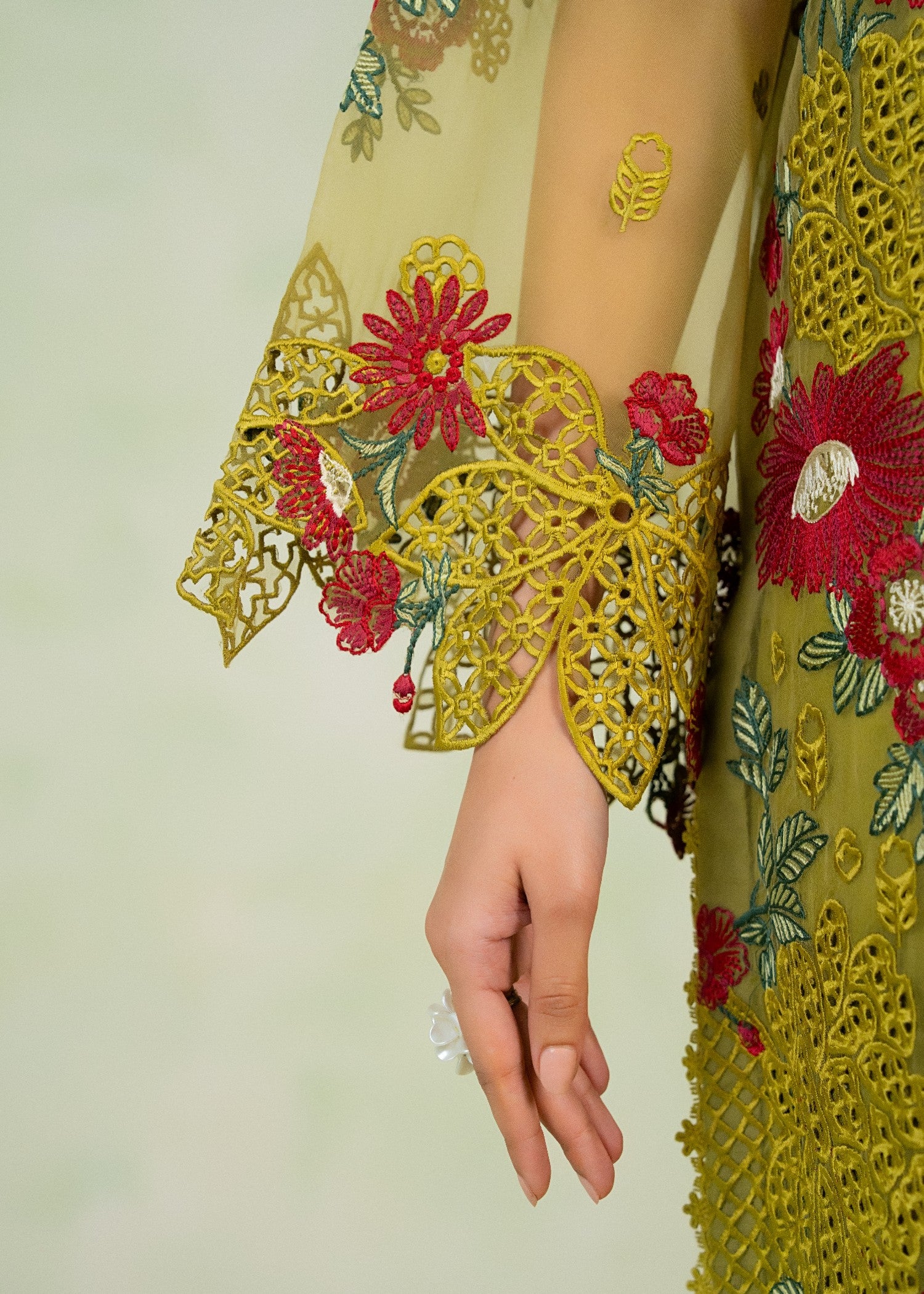 organza Kurta Set in Yellow green