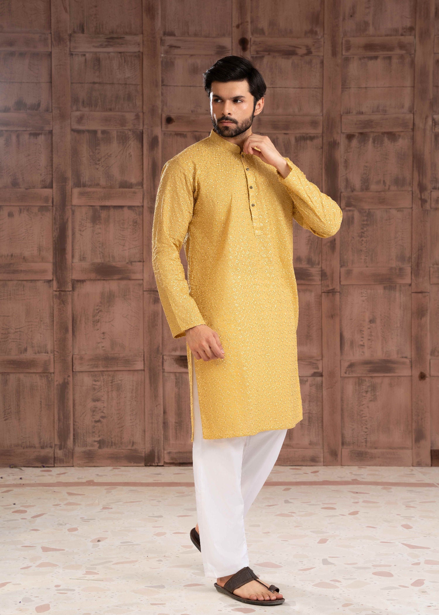 chikankari cotton Kurta in Gold