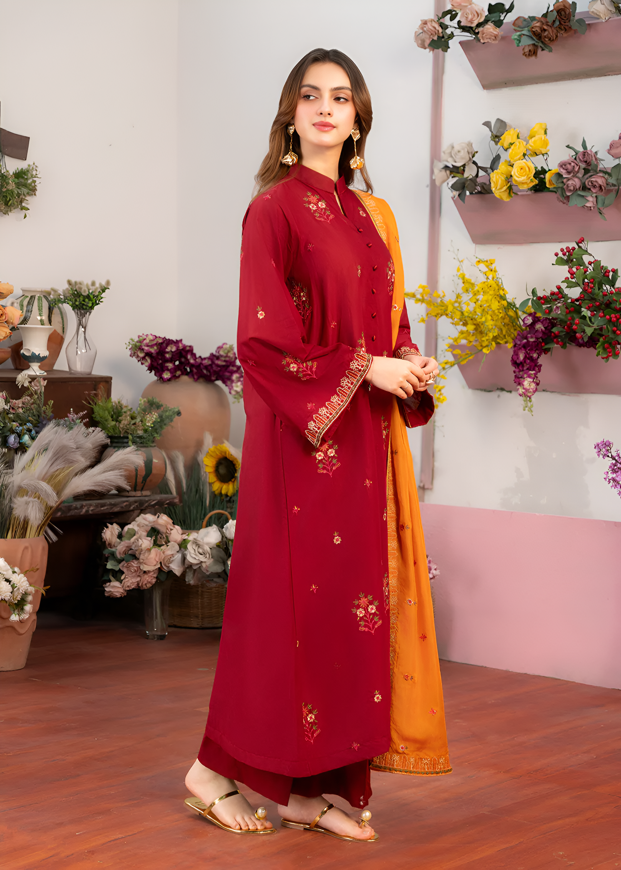 lawn Pishwas in Maroon